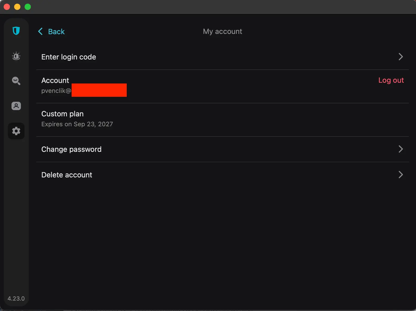 Můj účet u SurfSharku | Venclíkovi.cz Obrazovka s nastavením účtu v aplikaci Surfshark VPN a platností předplatného do roku 2027
