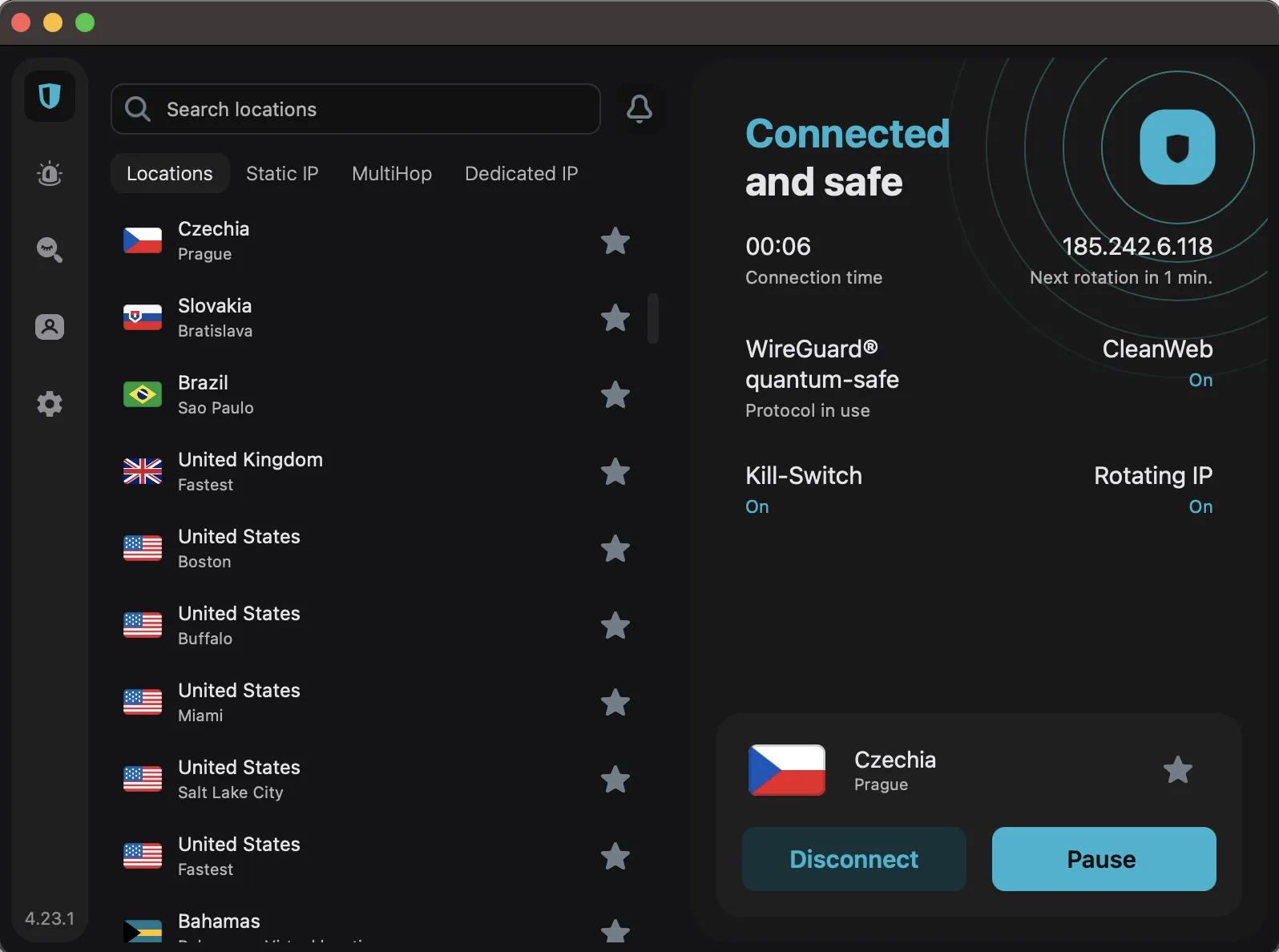 Surfshark seznam dostupných serverů na Macu s připojením přes Prahu