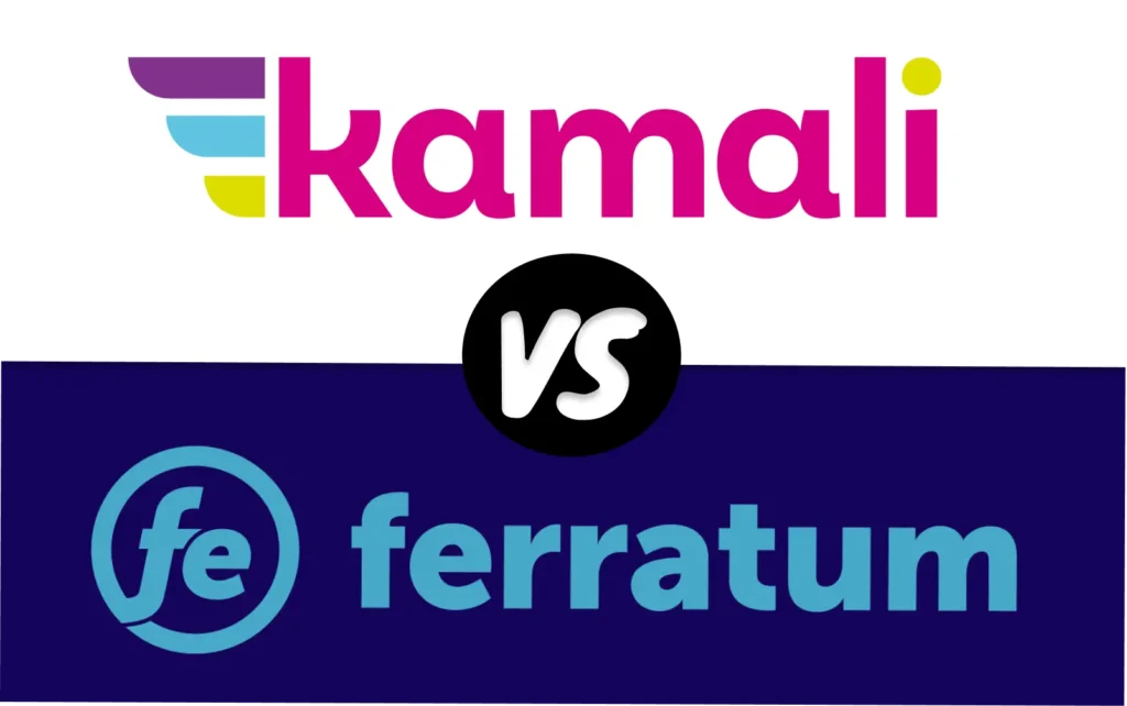 Porovnání půjček Kamali a Ferratum – grafické srovnání dvou známých poskytovatelů krátkodobých úvěrů s logy obou společností a nápisem „vs“ uprostřed.
