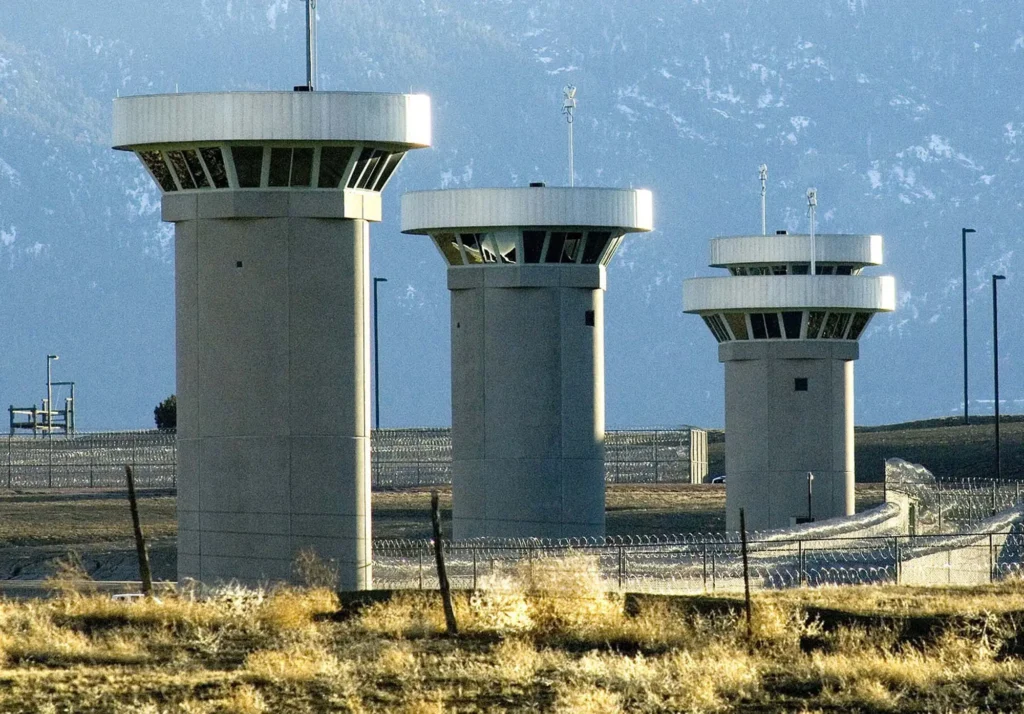 High-security guard towers at ADX Florence Supermax prison in Colorado