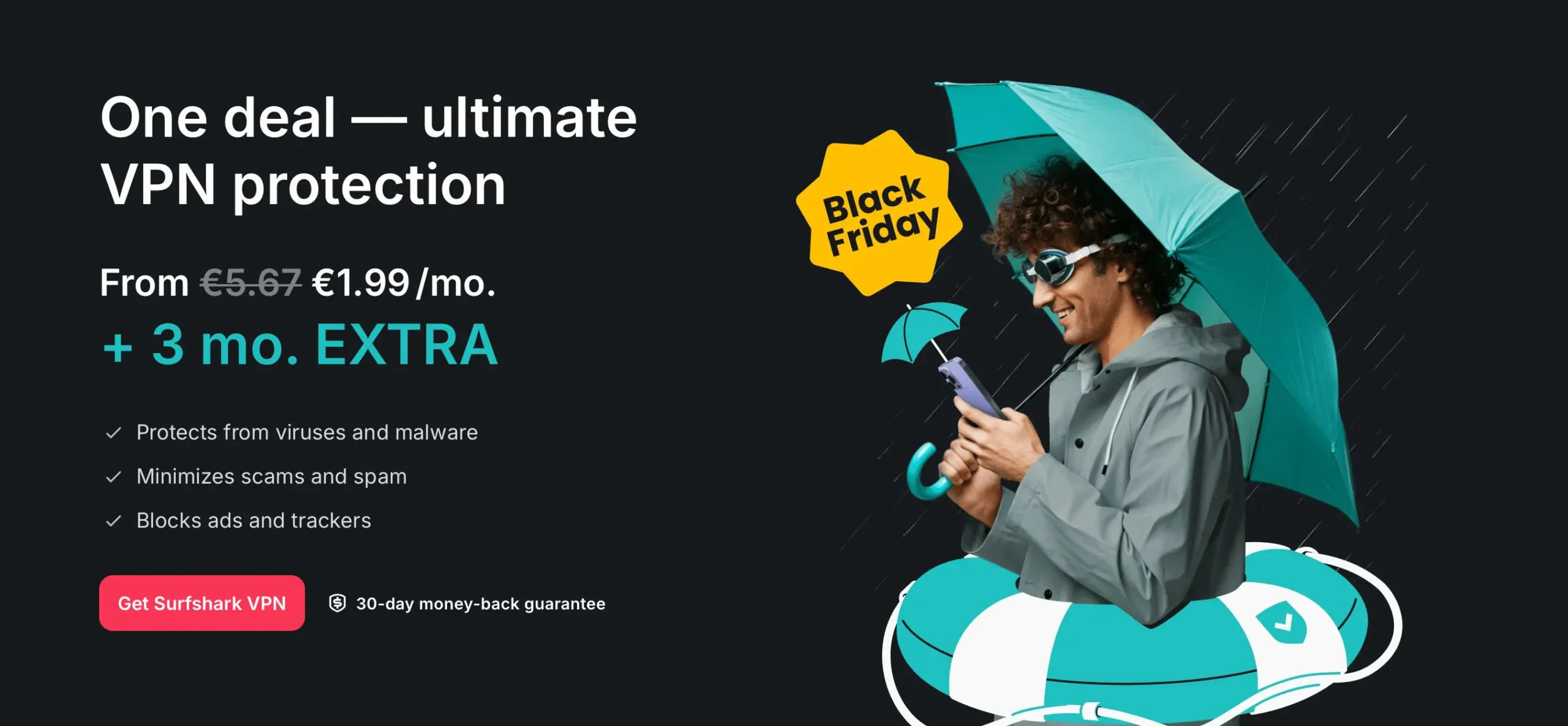 Surfshark Black Friday 2025 sleva 87 % a 3 měsíce zdarma