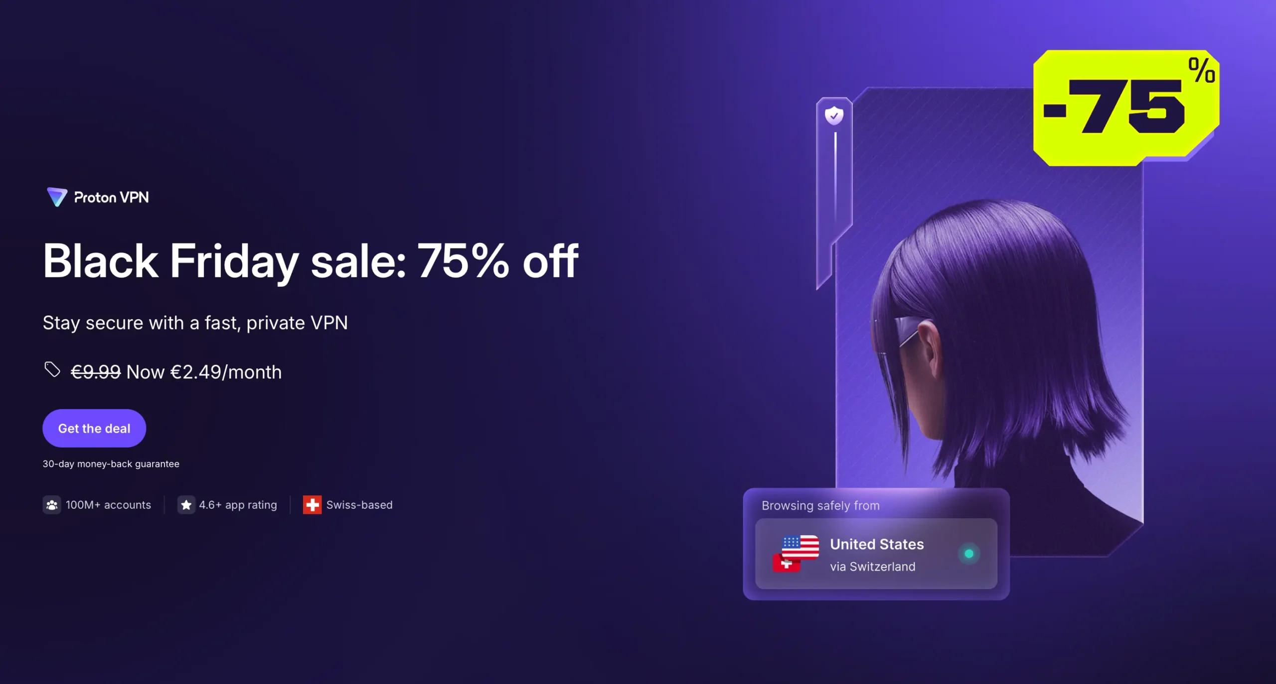 ProtonVPN Black Friday 2025 sleva 75 procent banner