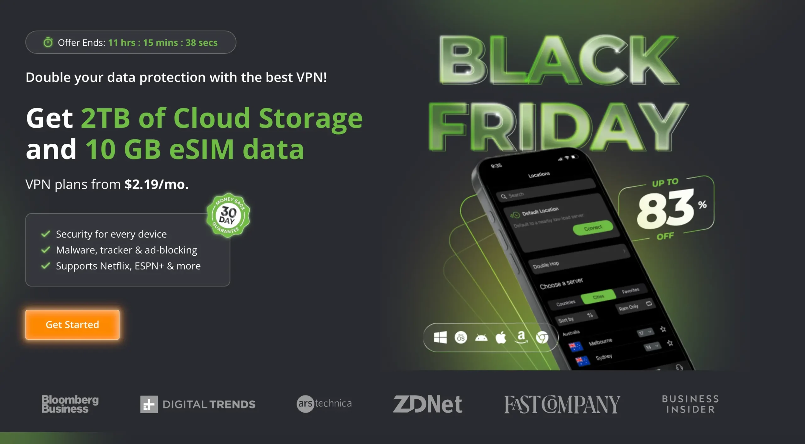 IPVanish Black Friday sleva 83 % s bonusem 2 TB cloudu a 10 GB eSIM dat