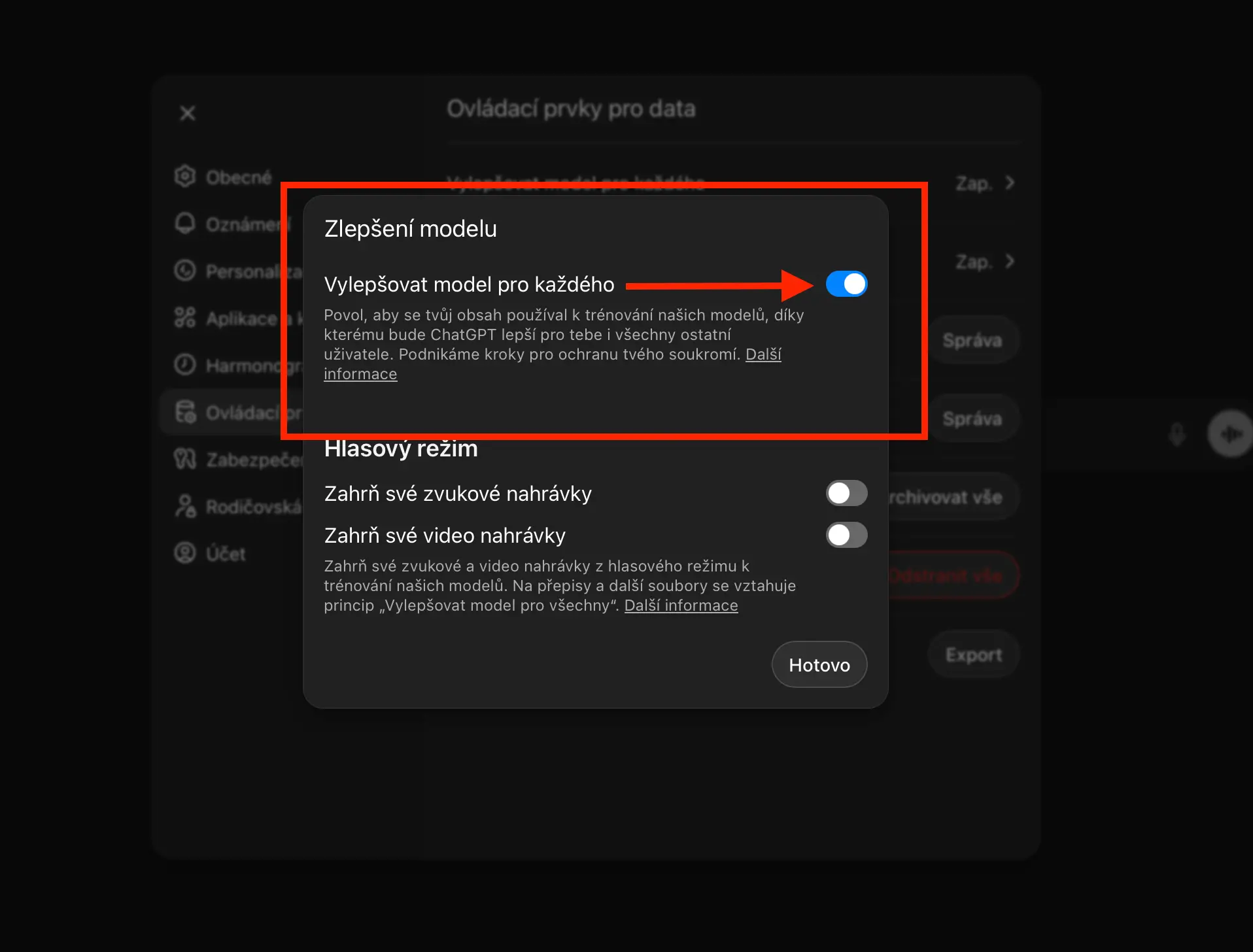 Ochrana soukromí ChatGTP vypnutí