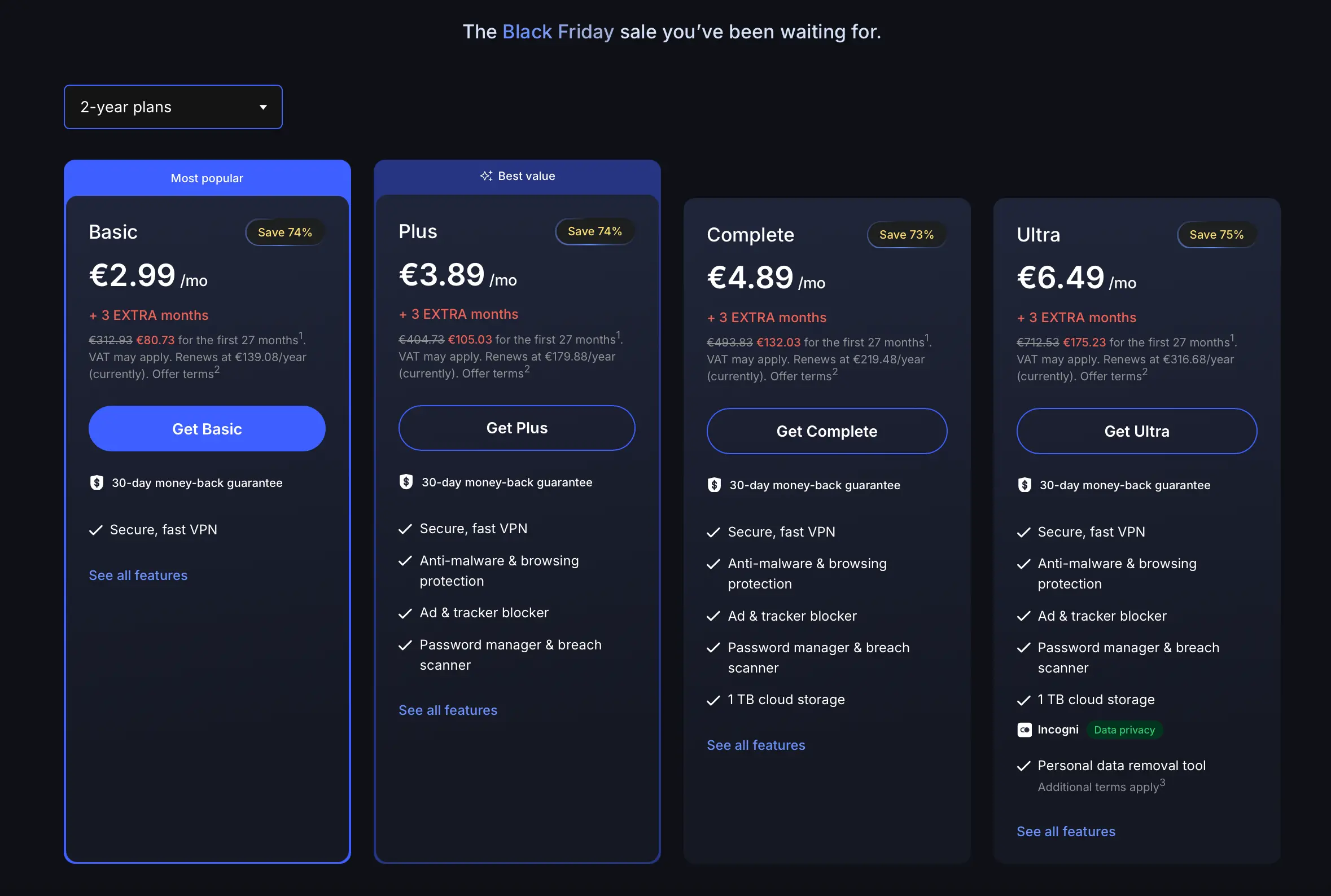 Ceník NordVPN Black Friday 2025 s tarify Basic Plus Complete Ultra a 3 měsíci zdarma