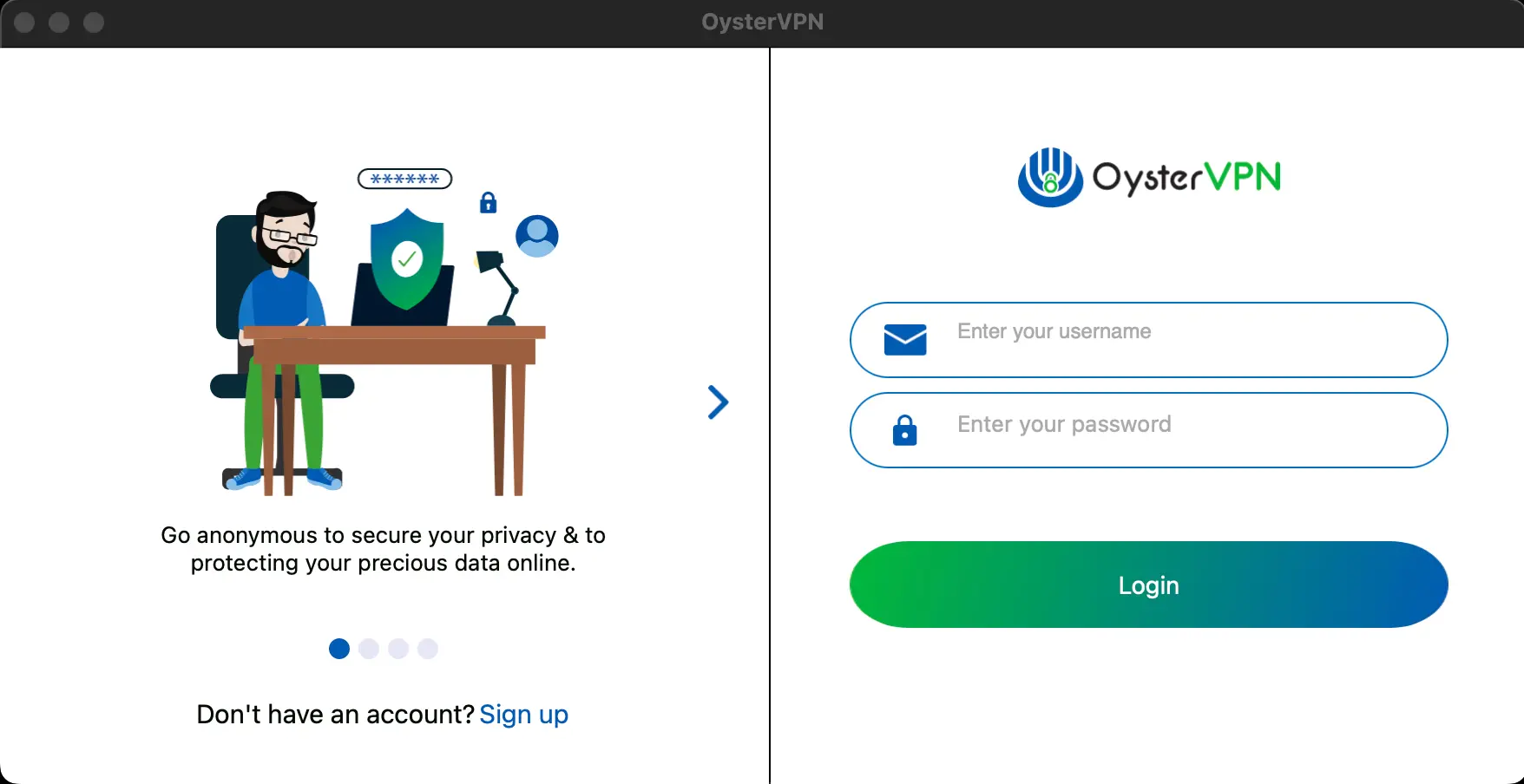 OysterVPN přihlašovací stránka do aplikace | Venclíkovi.cz