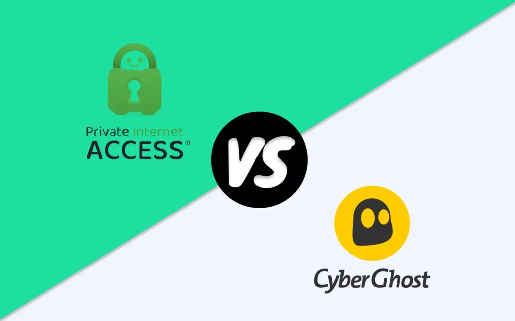 Srovnání VPN služeb Private Internet Access a CyberGhost – grafika znázorňuje souboj dvou nejznámějších poskytovatelů o nejlepší ochranu soukromí online.