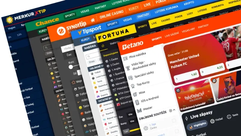 Ukázka online sázkových kanceláří Tipsport, Fortuna, Chance a dalších dostupných v Česku