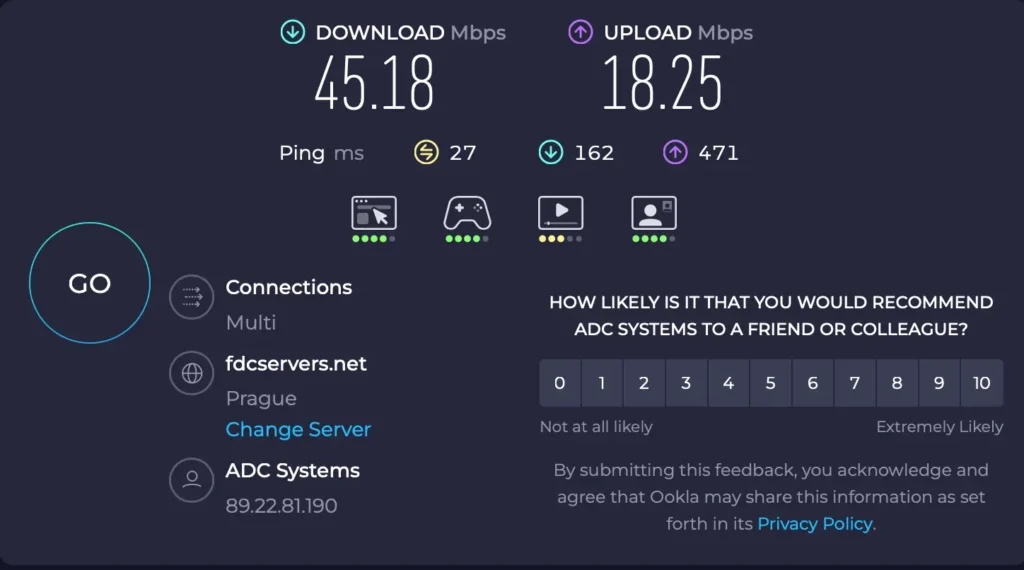 Test rychlosti internetu bez zapnuté VPN | Venclíkovi.cz