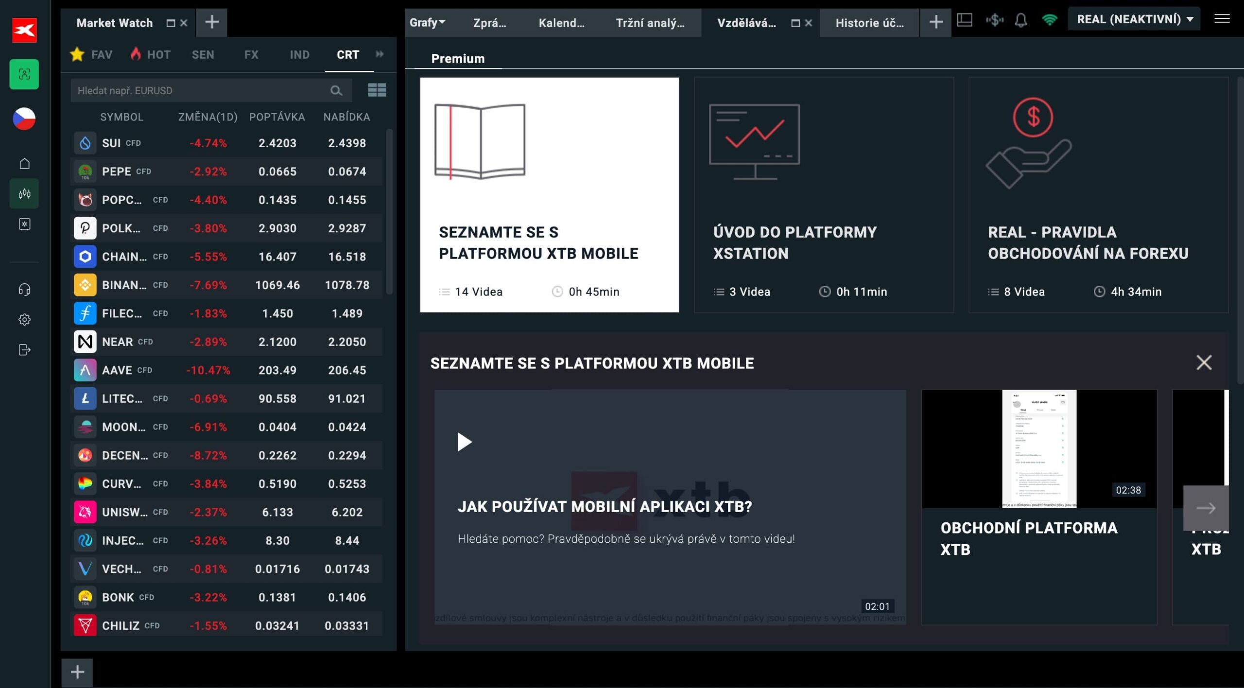 Vzdělávací videa na XTB platformě – mobilní aplikace, úvod do XStation a pravidla obchodování na forexu.