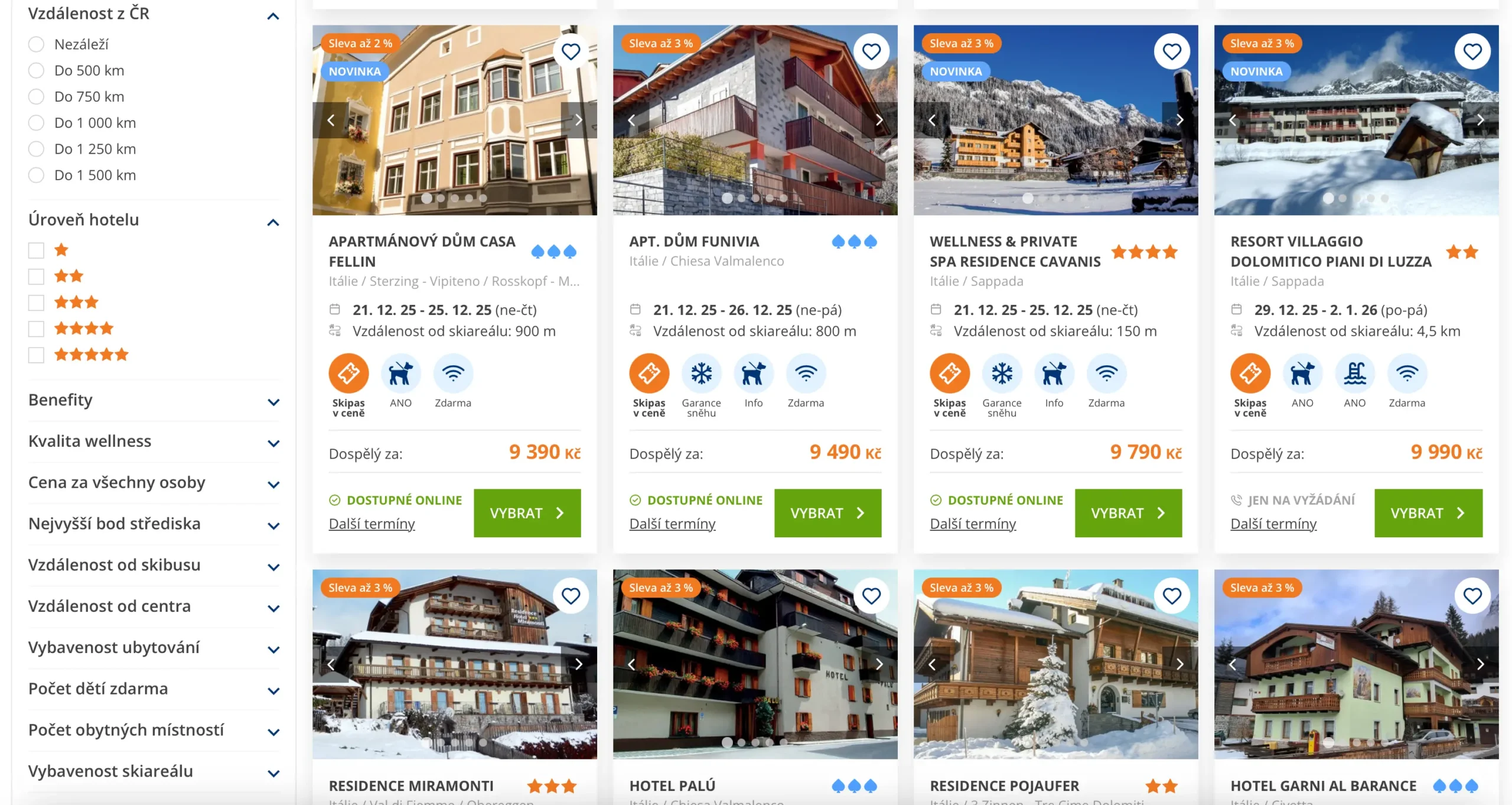 Náhled výsledků hledání zájezdů na Nev-Dama: různé hotely v Itálii a Rakousku s cenami a slevami