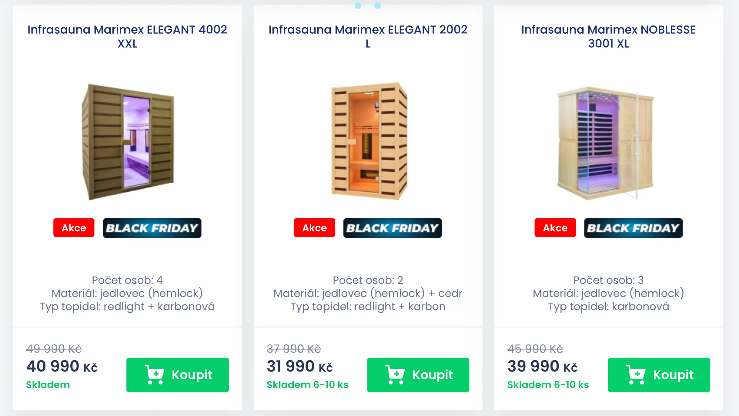 Tři infrasauny Marimex v Black Friday akci – modely Elegant 4002 XXL, Elegant 2002 L a Noblesse 3001 XL
