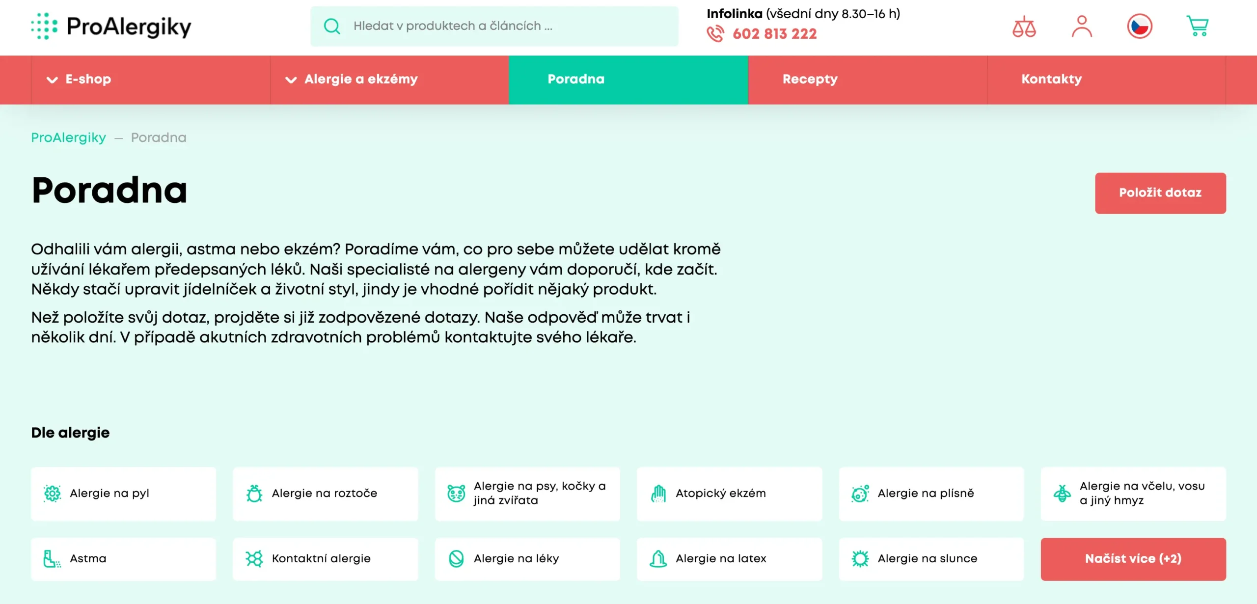 Poradna ProAlergiky s rozcestníkem podle typu alergií