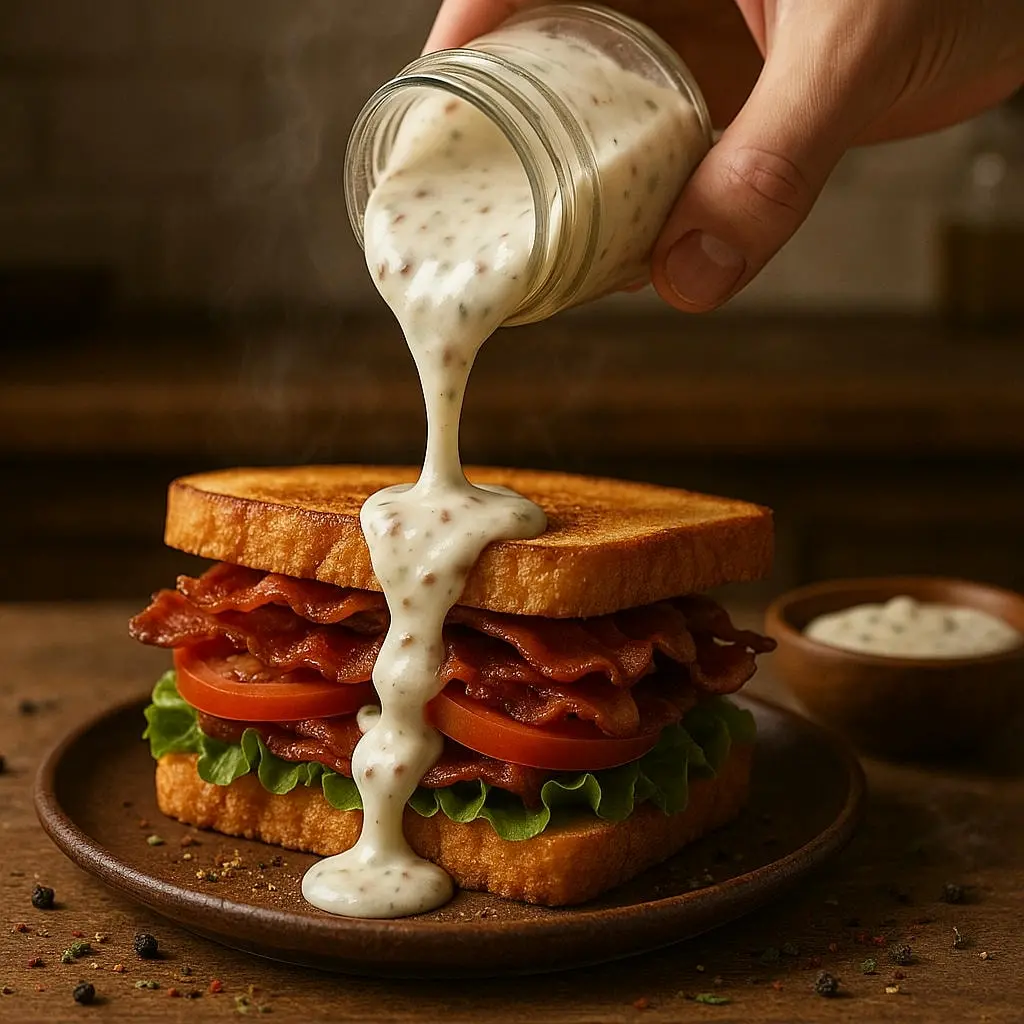Slaninová majonéza přelitá přes BLT sendvič