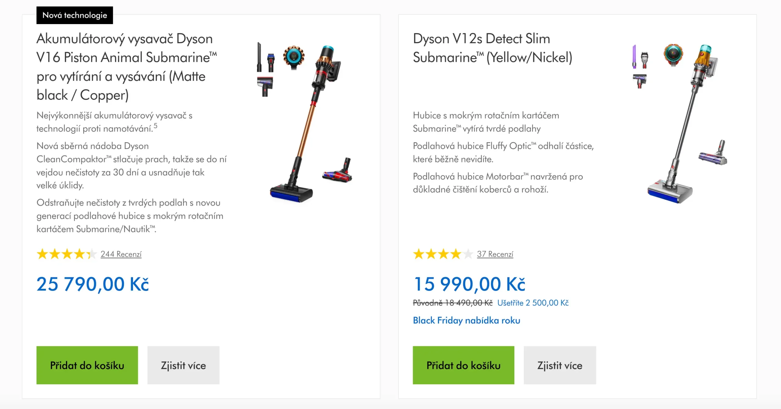 Porovnání tyčových vysavačů Dyson ve slevách Black Friday – modely V16, V12 a další.