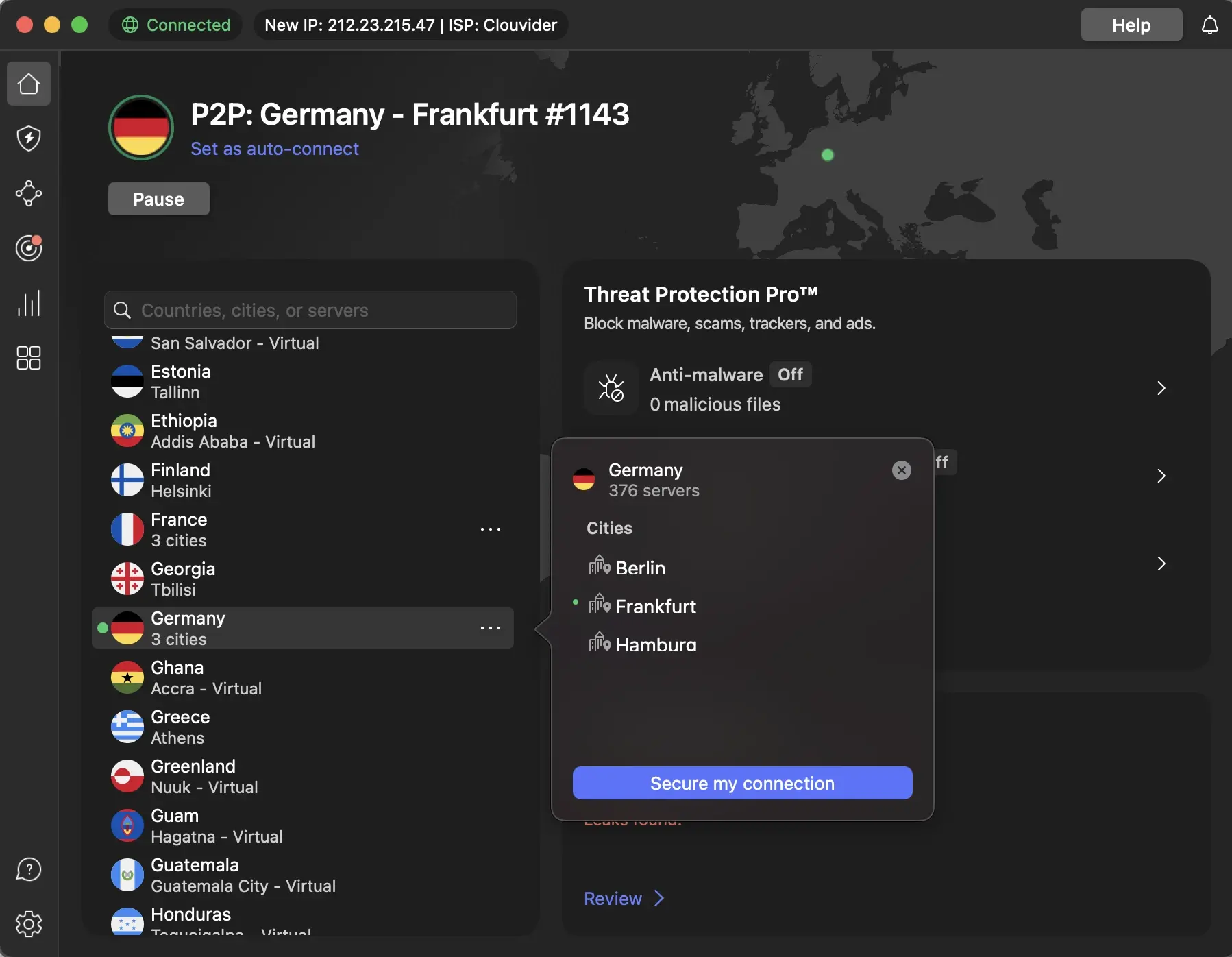 nordvpn-aplikace-nemecko-frankfurt | Venclíkovi.cz NordVPN připojený na Frankfurt. Rychlý server a stabilní výkon jako obvykle.