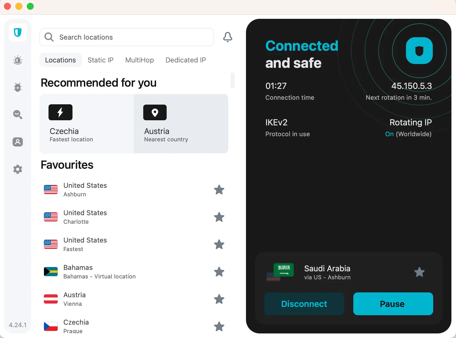 Aktivní rotující IP ve VPN připojení přes Saudskou Arábii