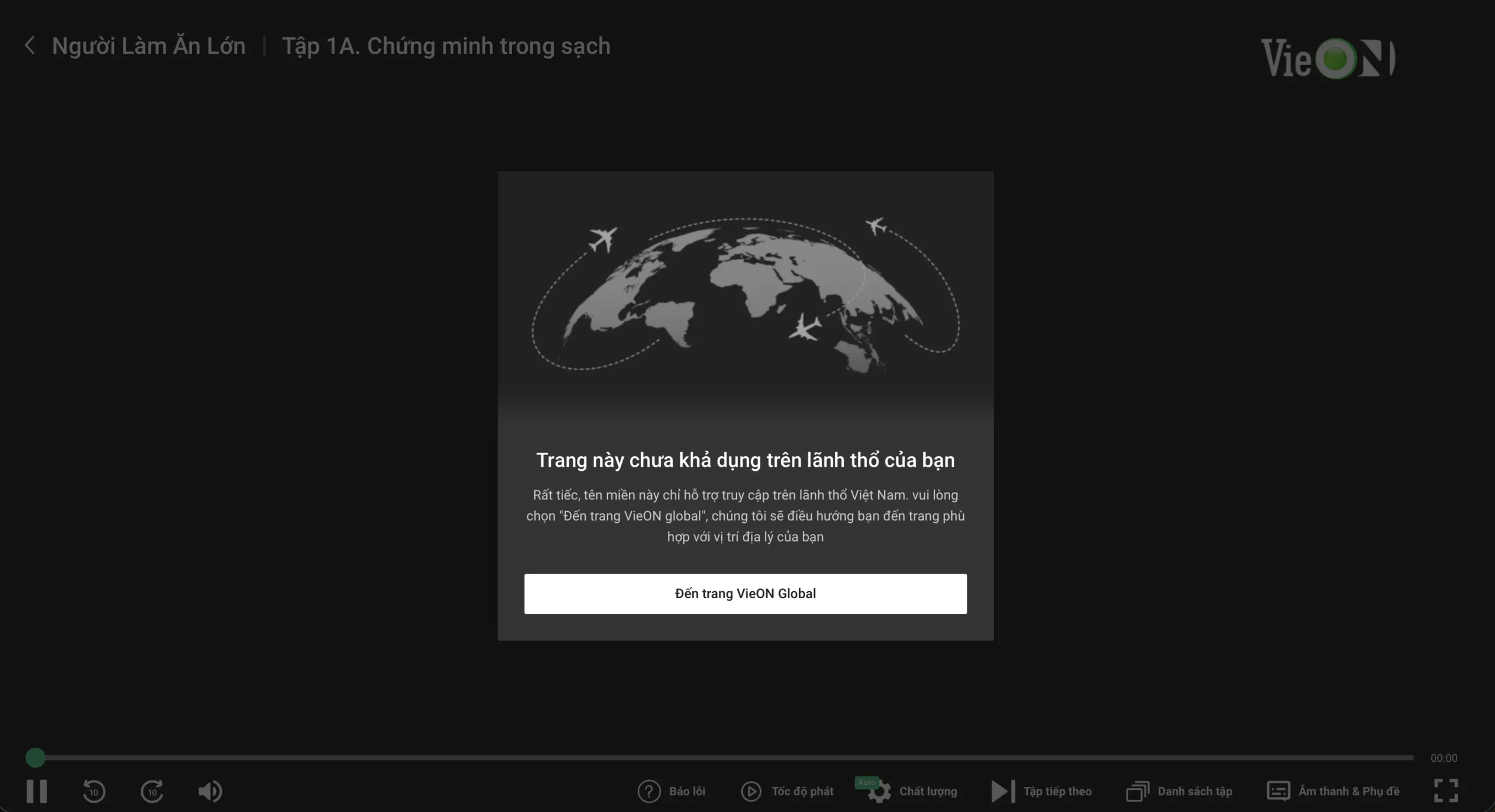 Geoblokace VieON při přístupu z Česka bez vietnamské IP adresy