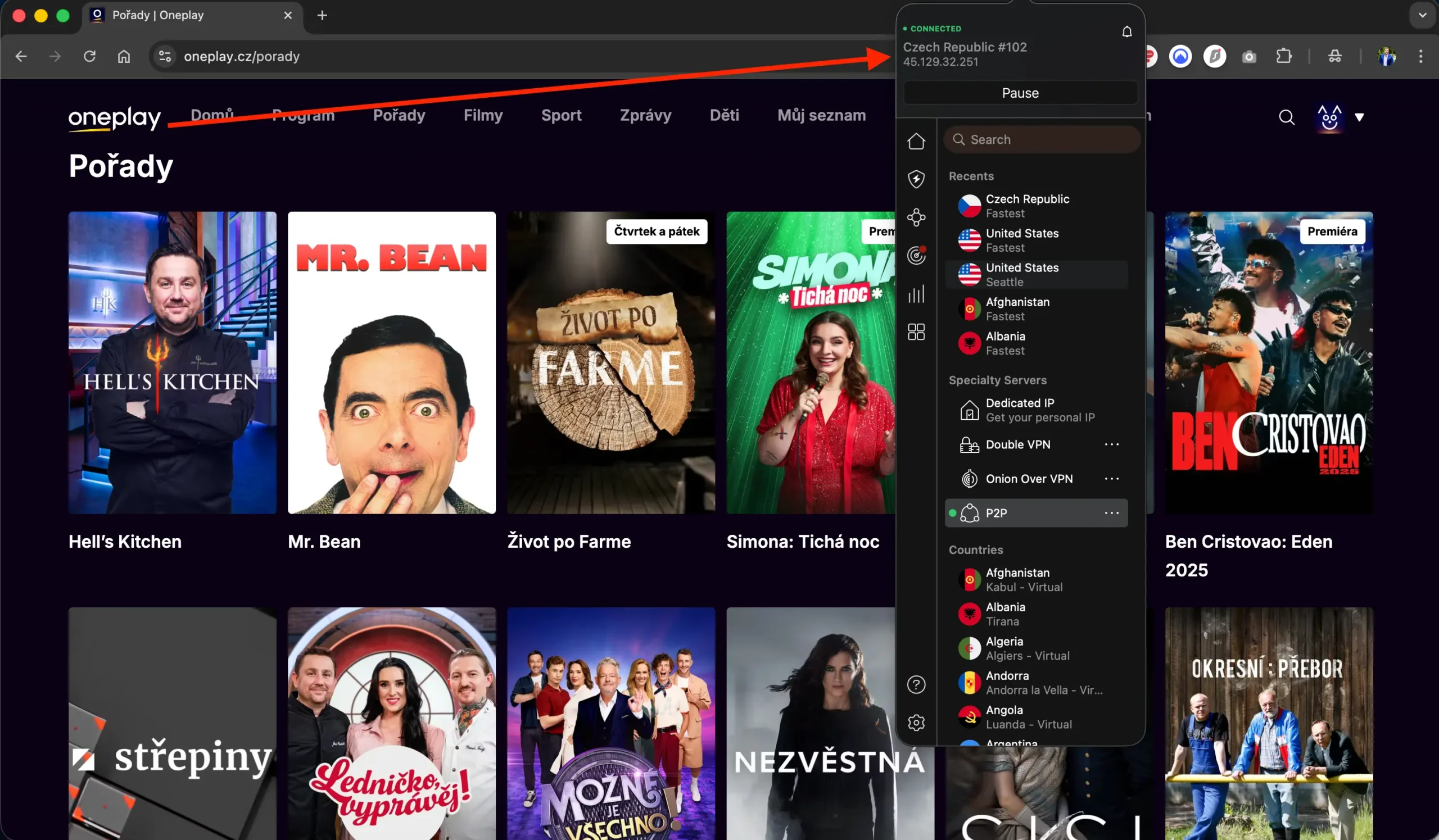 NordVPN odblokovala OnePlay z Ameriky | Venclíkovi.cz Sledování pořadů na OnePlay s aktivní NordVPN připojením z Česka při pobytu v USA