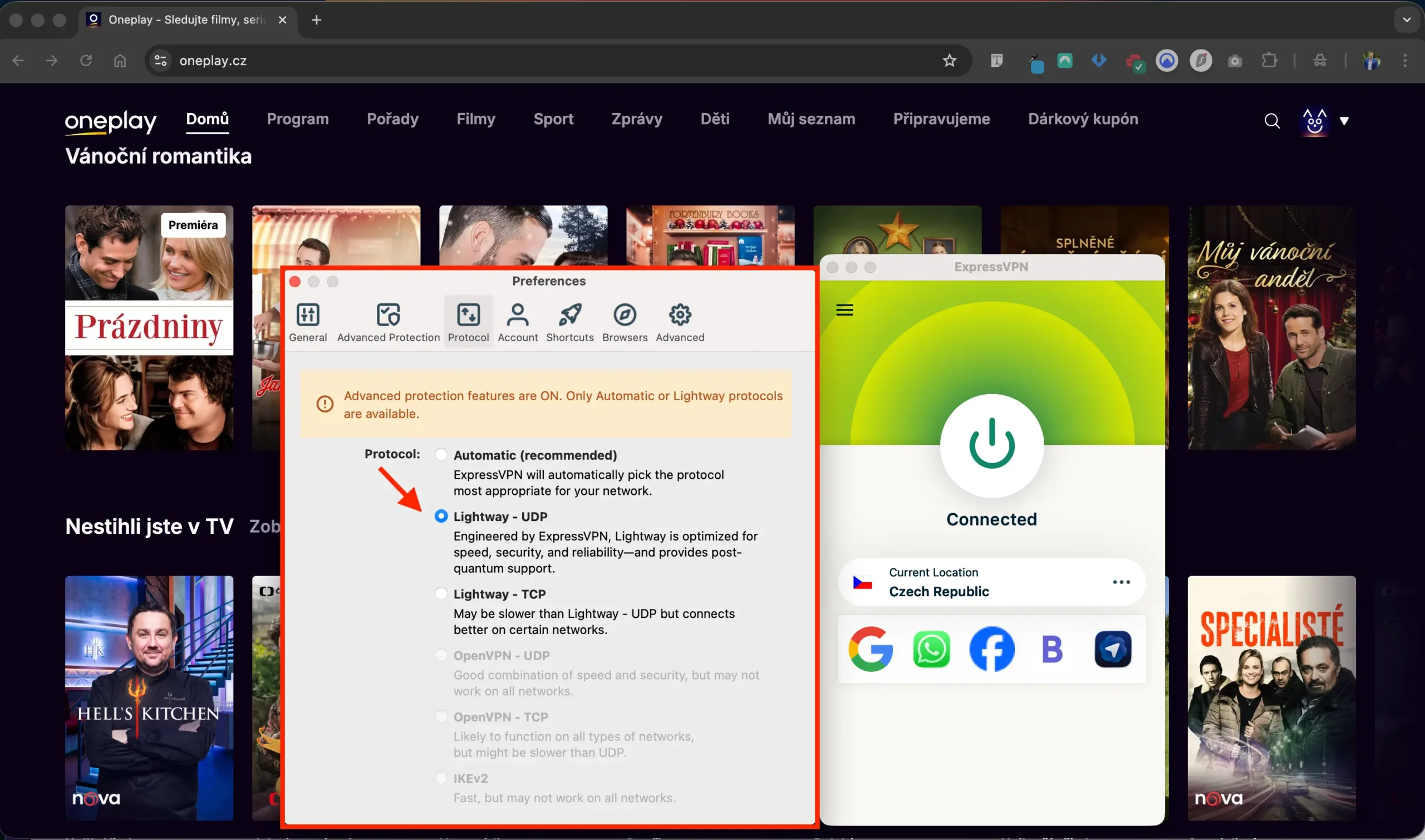 Výběr a nastavení protokolu Lightway UDP na ExpressVPN pro Oneplay | Venclíkovi.cz Nastavení ExpressVPN na protokol Lightway UDP – doporučené pro plynulé sledování OnePlay v Americe bez výpadků