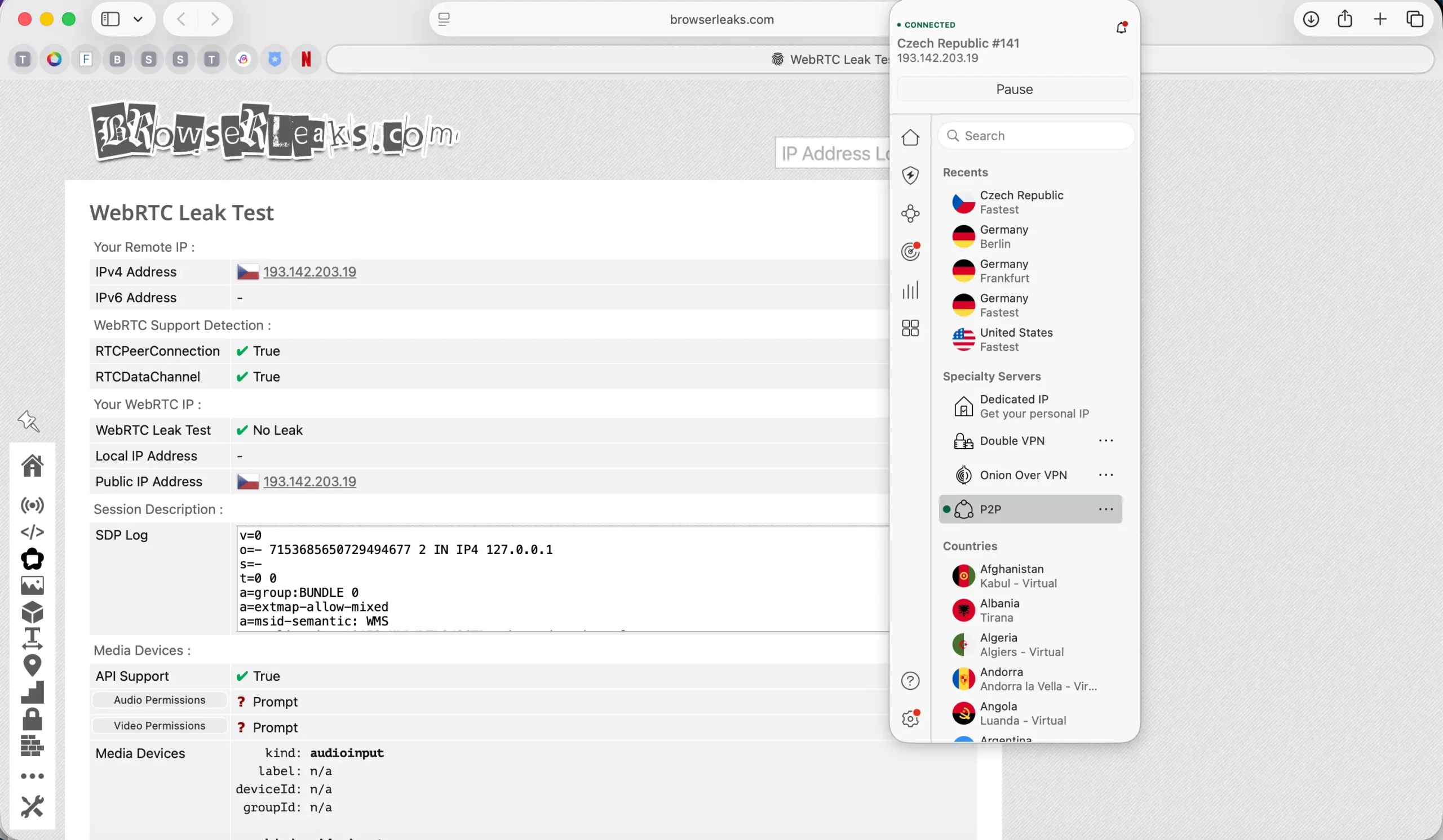 WebRTC únik NordVPN - server Praha | Venclíkovi.cz