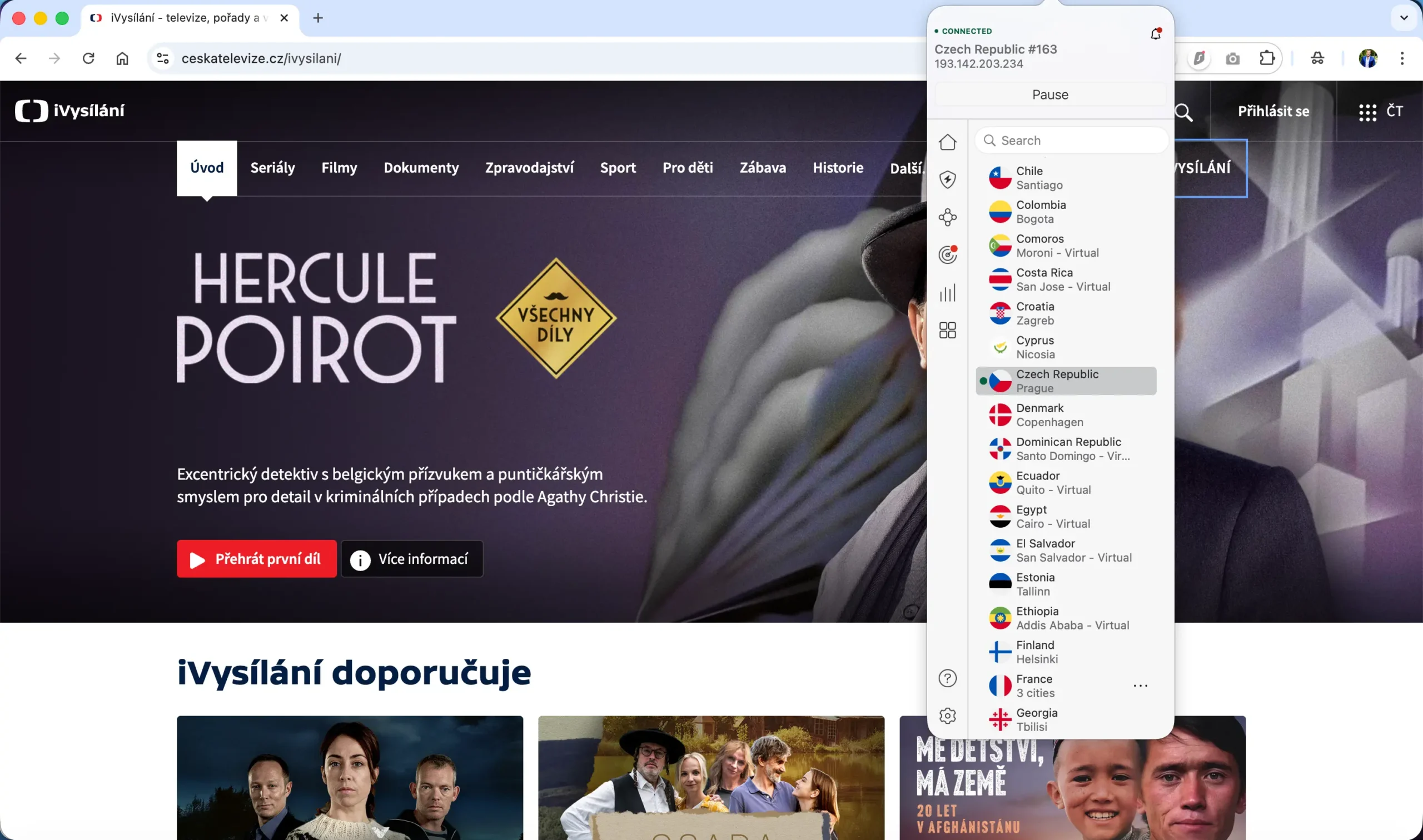 iVysílání České televize spuštěné v Thajsku díky VPN připojení přes NordVPN