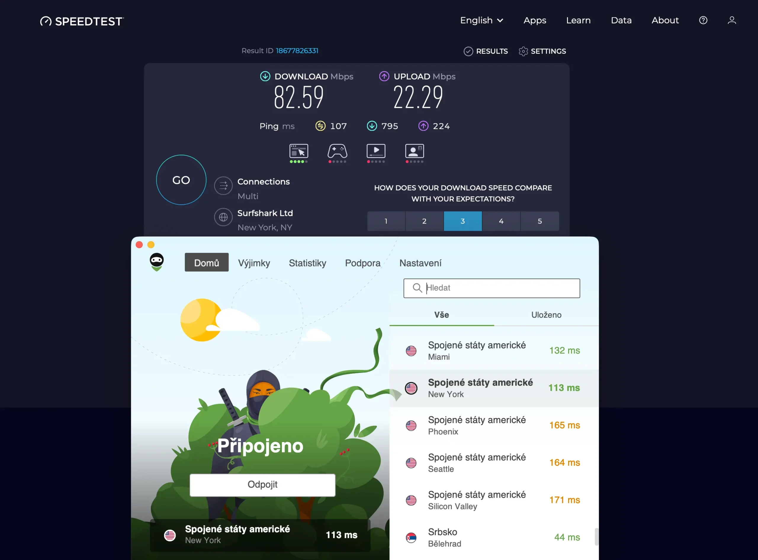 Adguard VPN server USA New York rychlost internetu | Venclíkovi.cz