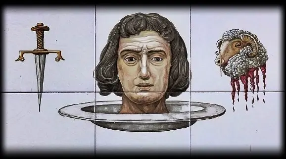 CALLE-DE-LA-CABEZA-3 | Venclíkovi.cz Malba s motivem uříznuté hlavy a dýky na ulici Calle de la Cabeza v Madridu, připomínající starou legendu