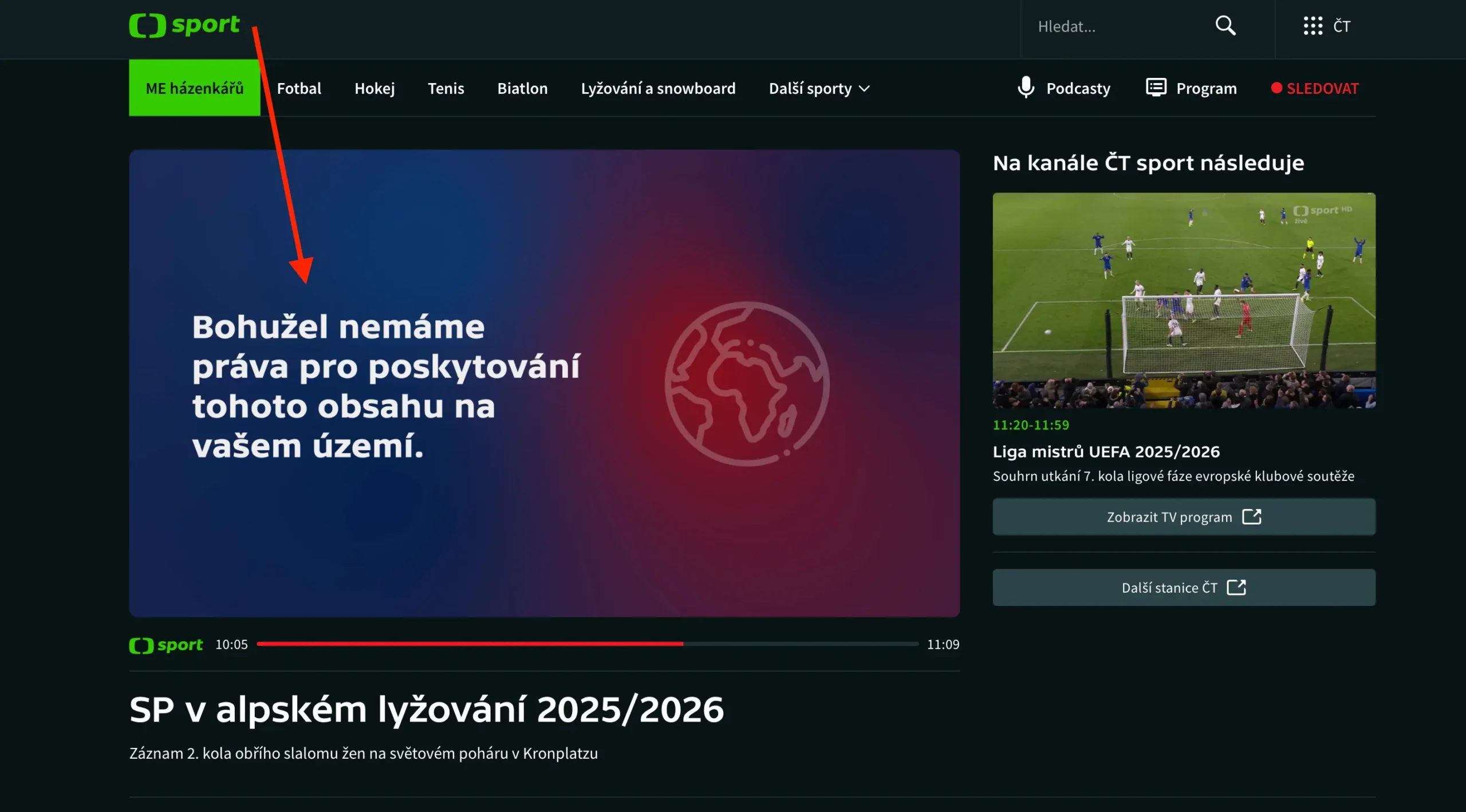 ČT Sport - nejde sledovat ze zahraničí | Venclíkovi.cz Chybová hláška ČT Sport „Bohužel nemáme práva pro poskytování tohoto obsahu na vašem území“ zobrazená při sledování ze zahraničí.