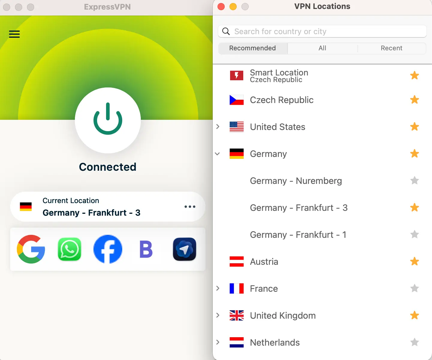 ExpressVPN připojena na Frankfurtský server kvůli IP adrese | Venclíkovi.cz ExpressVPN připojeno k serveru Frankfurt v Německu pro získání IP adresy