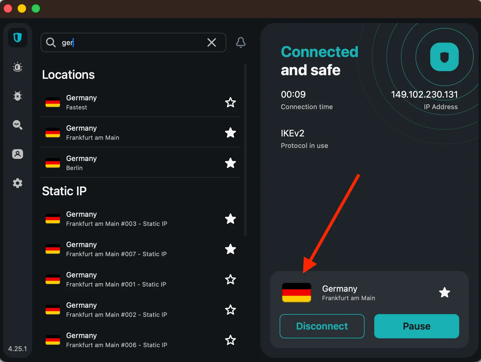 SurfShark s IP adresou v Německu | Venclíkovi.cz Surfshark připojený k lokalitě Frankfurt am Main s aktivní německou IP adresou