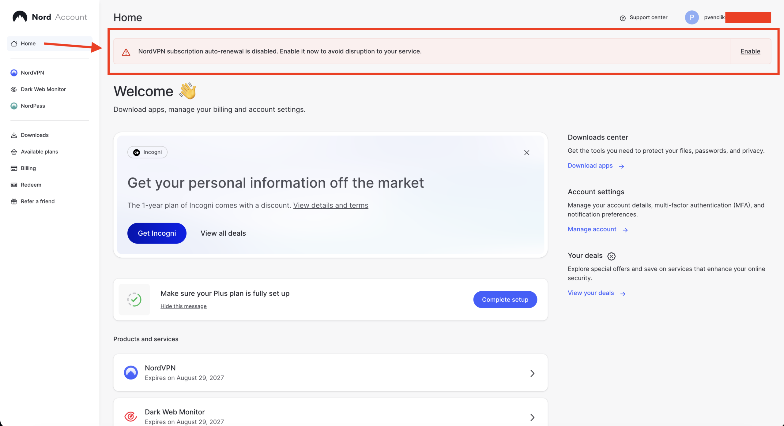Vypnutá automatická obnova předplatného u NordVPN | Venclíkovi.cz Vypnutá automatická obnova předplatného u NordVPN