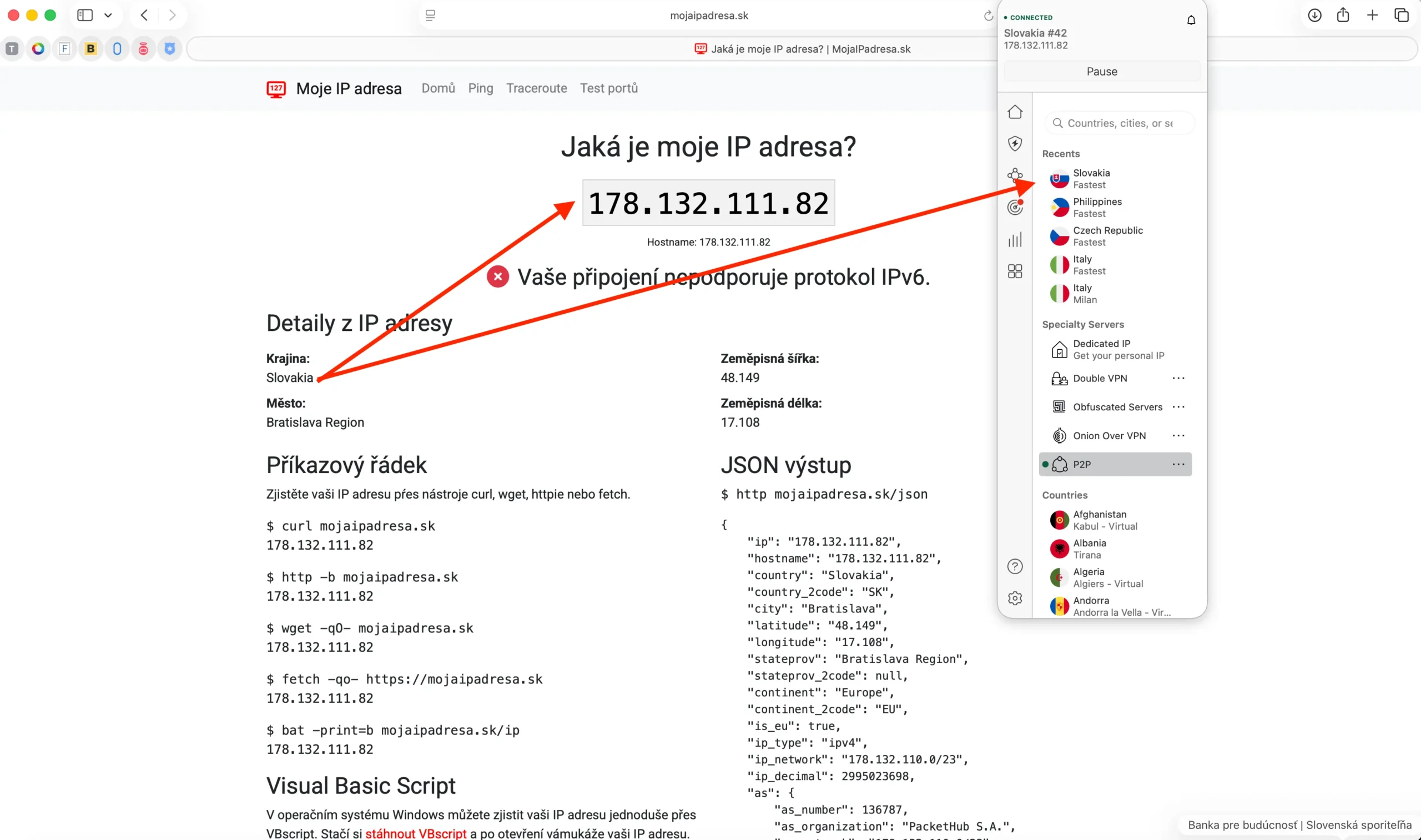 Zjištění IP adresy a změna na Slovenskou pomocí NordVPN | Venclíkovi.cz Slovenská IP adresa aktivní – ověřeno přes službu mojipadresa.sk, viditelné město Bratislava a IP z rozsahu SK serverů.