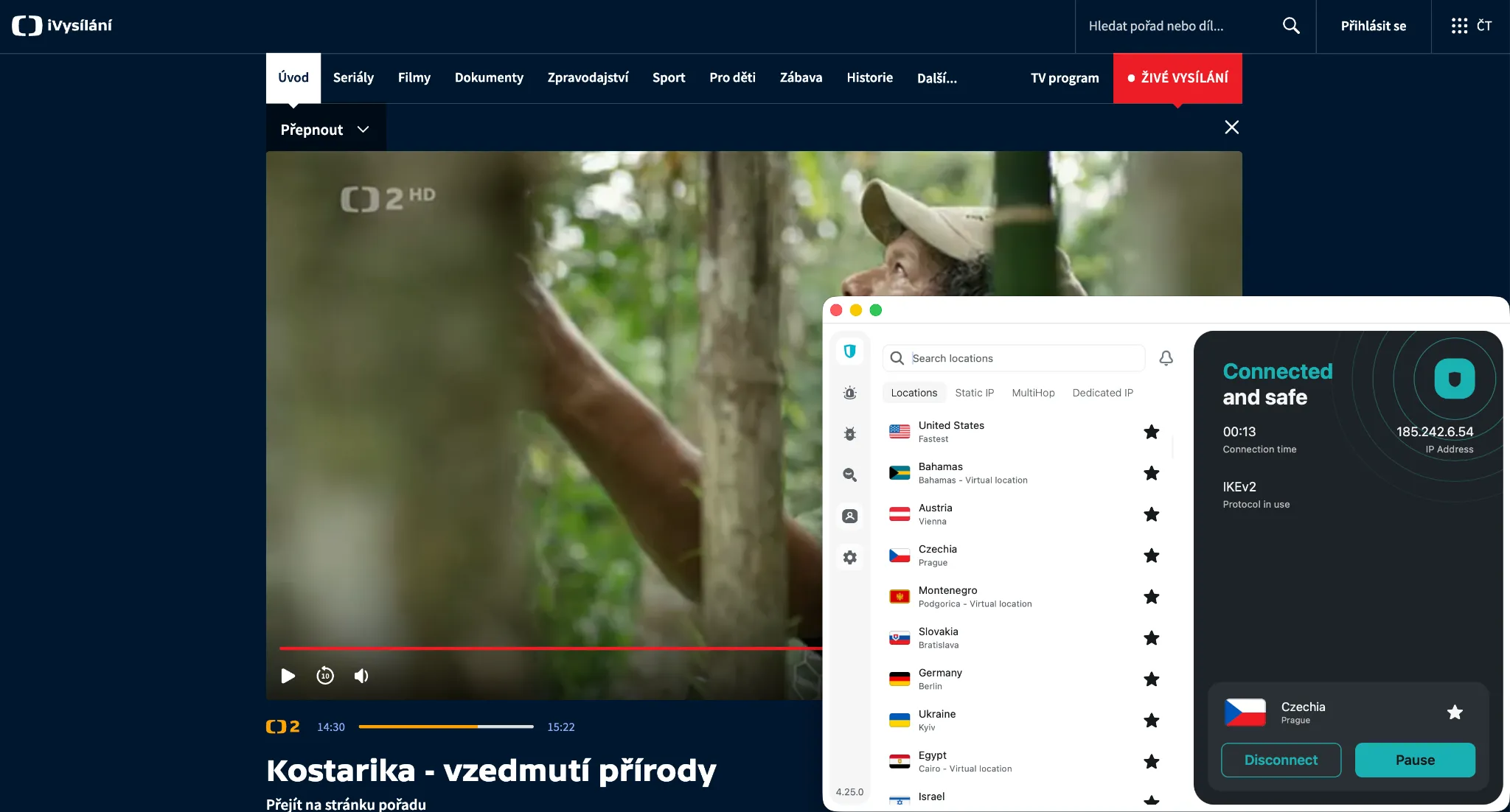 ct2-zahranici-surfshark | Venclíkovi.cz Surfshark s českou IP adresou při sledování živého vysílání ČT2