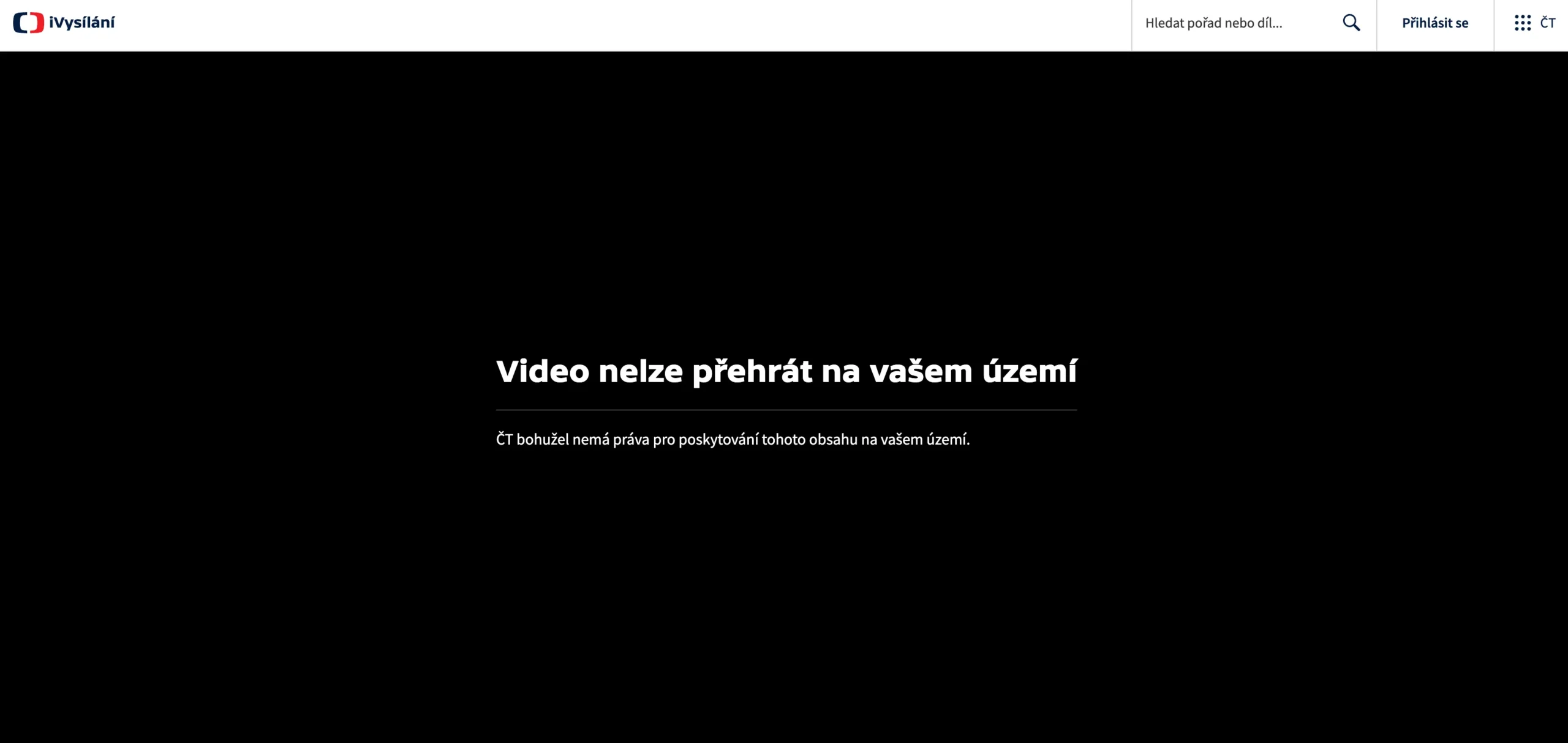 geoblokace ct ve francii | Venclíkovi.cz Chybová hláška na webu iVysílání.cz oznamující, že video nelze přehrát mimo území České republiky