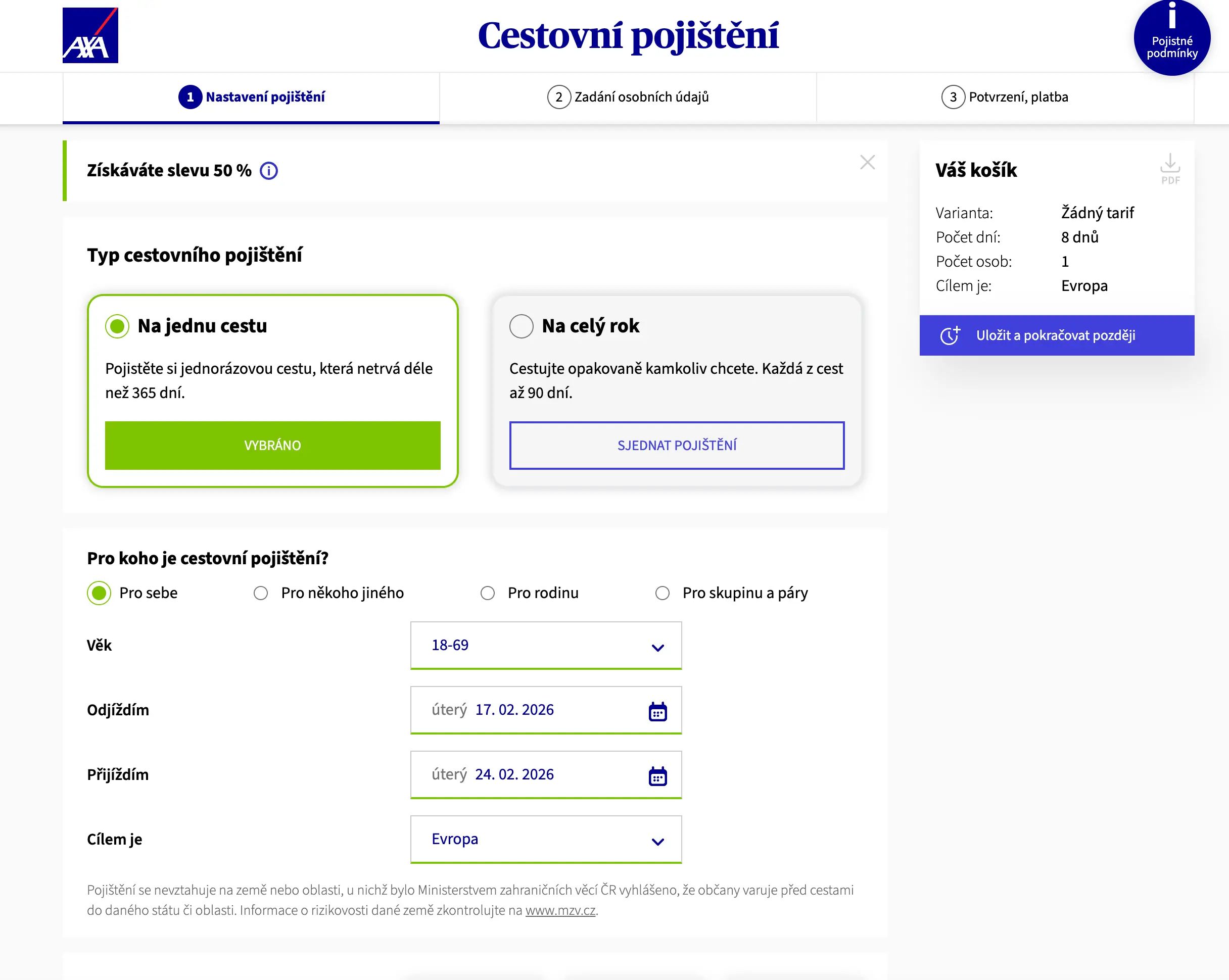 Cestovní pojištění AXA Assistance | Venclíkovi.cz Online kalkulačka cestovního pojištění AXA Assistance s výběrem pojištění na jednu cestu, termínem odjezdu a cílovou destinací Evropa