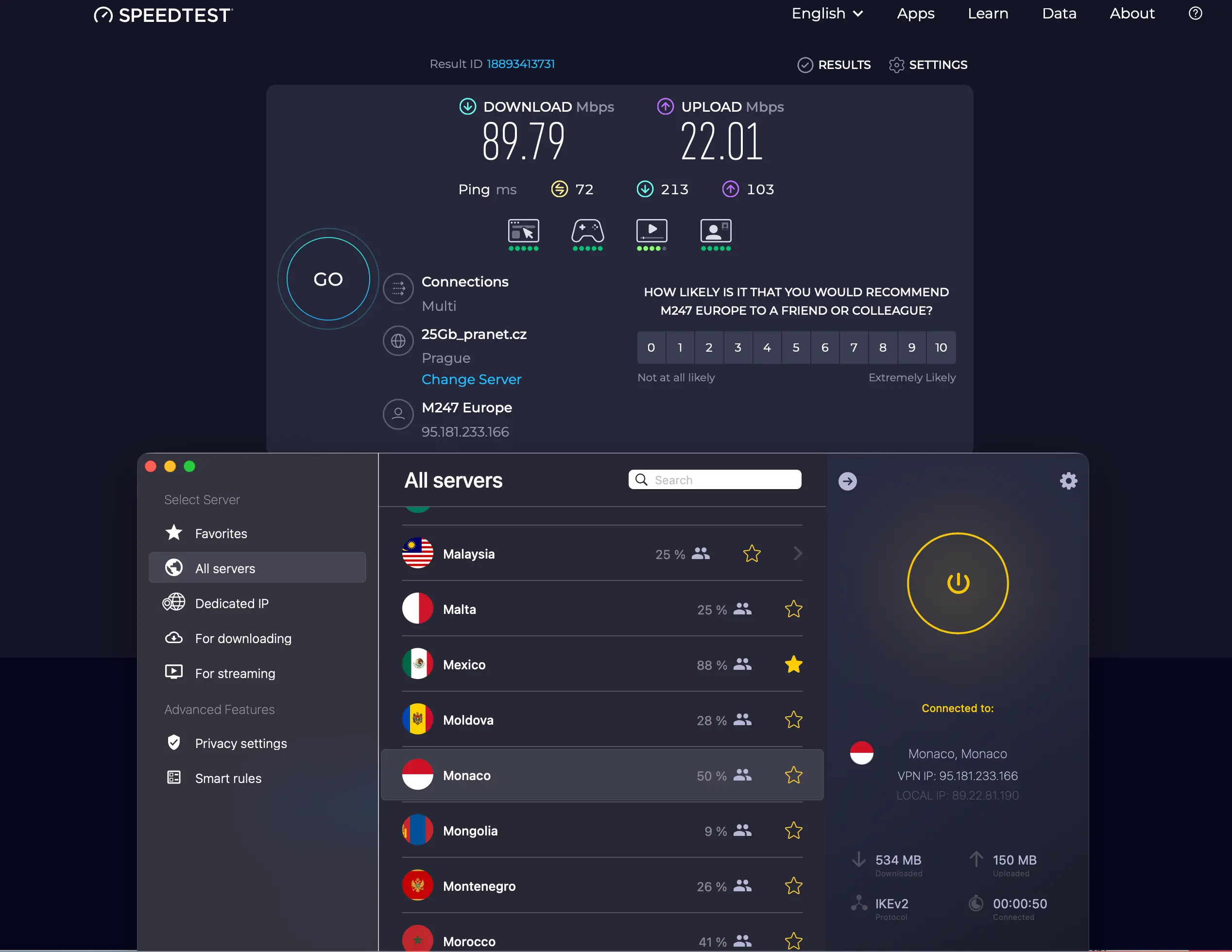CyberGhost_04_Monako_Monaco | Venclíkovi.cz Test rychlosti po připojení CyberGhost VPN k serveru v Monaku s aktivním šifrovaným přenosem