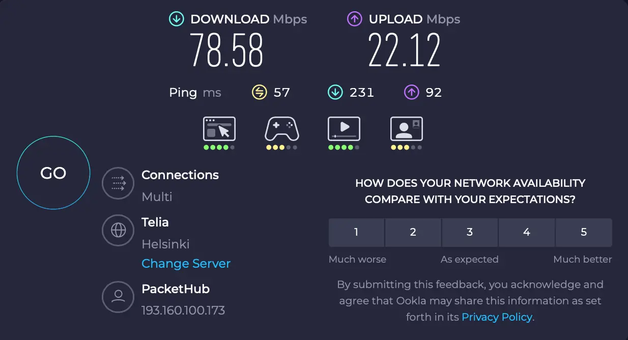 Finsko Helsinki - rychlost serveru NordVPN | Venclíkovi.cz Speedtest NordVPN Helsinki – download 78,58 Mbps, ping 57 ms