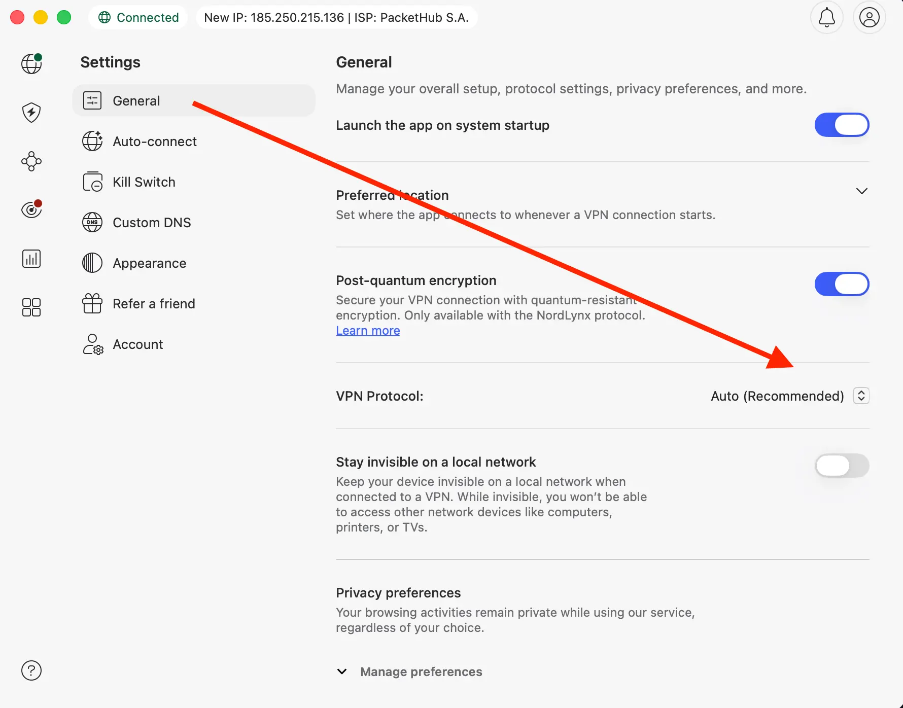 NordVPN nastavení AUTO na protokolu | Venclíkovi.cz Výběr nordVPN protokolu pro testování rychlosti VPNky