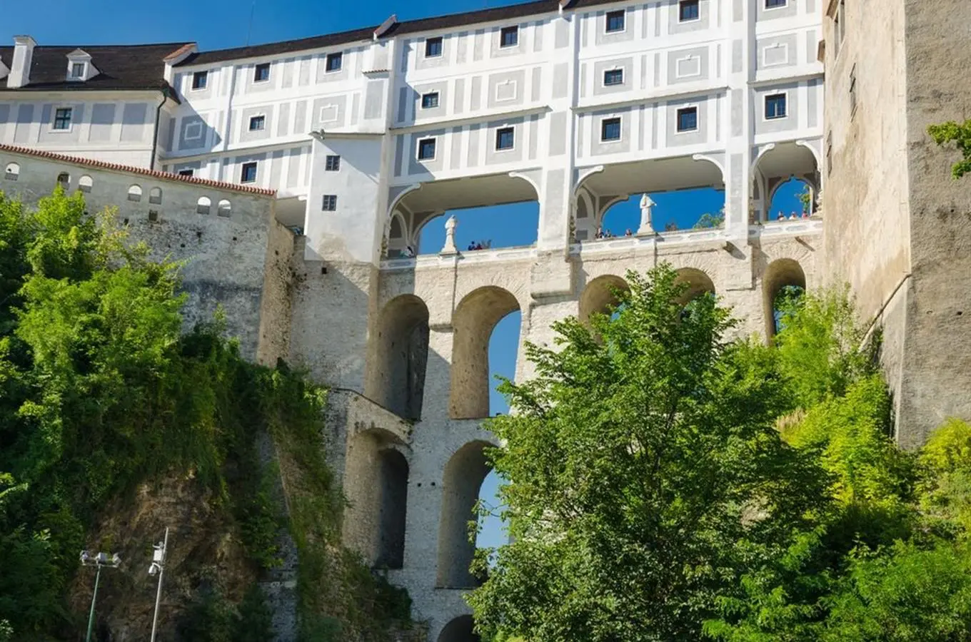 Plášťového mostu | Venclíkovi.cz Plášťový most v areálu zámku Český Krumlov nad historickým centrem