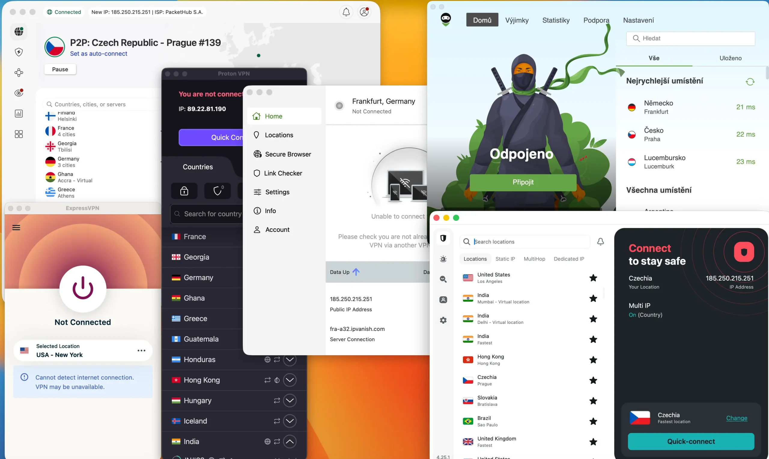 Přehled VPN služeb | Venclíkovi.cz Ukázka různých VPN aplikací a serverových lokací