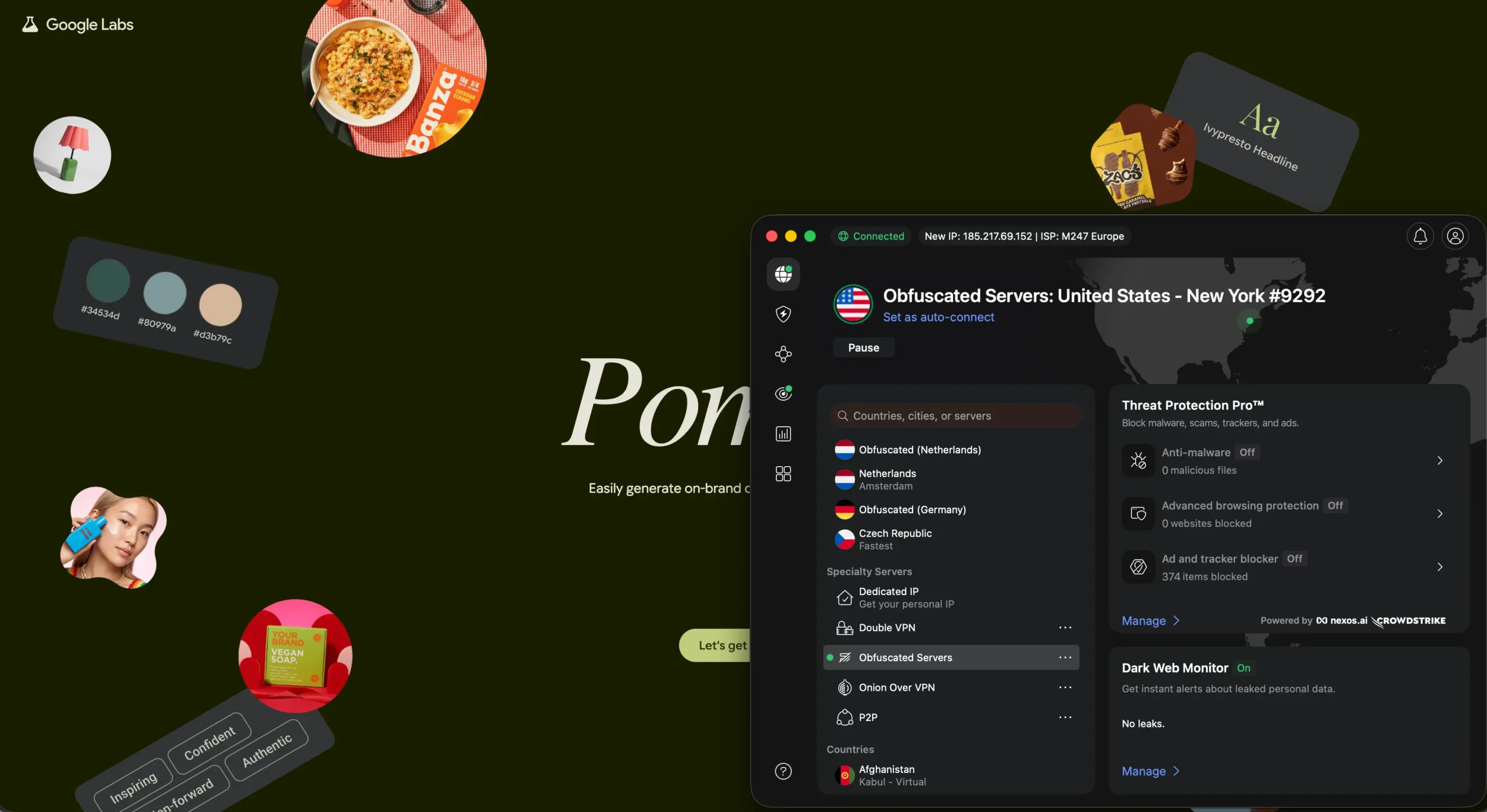Přihlášení na Pomelli pomocí NordVPN | Venclíkovi.cz Detailní pohled na aplikaci NordVPN s vybranou kategorií Obfuscated Servers a připojením na konkrétní uzel United States – New York #9292.