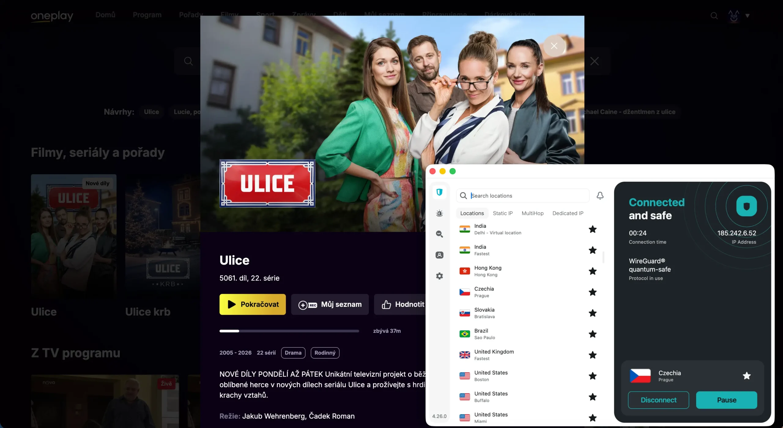 SurfShark a serial Ulice na OnePlay | Venclíkovi.cz Seriál Ulice na OnePlay spuštěný po připojení k českému serveru pomocí Surfshark VPN