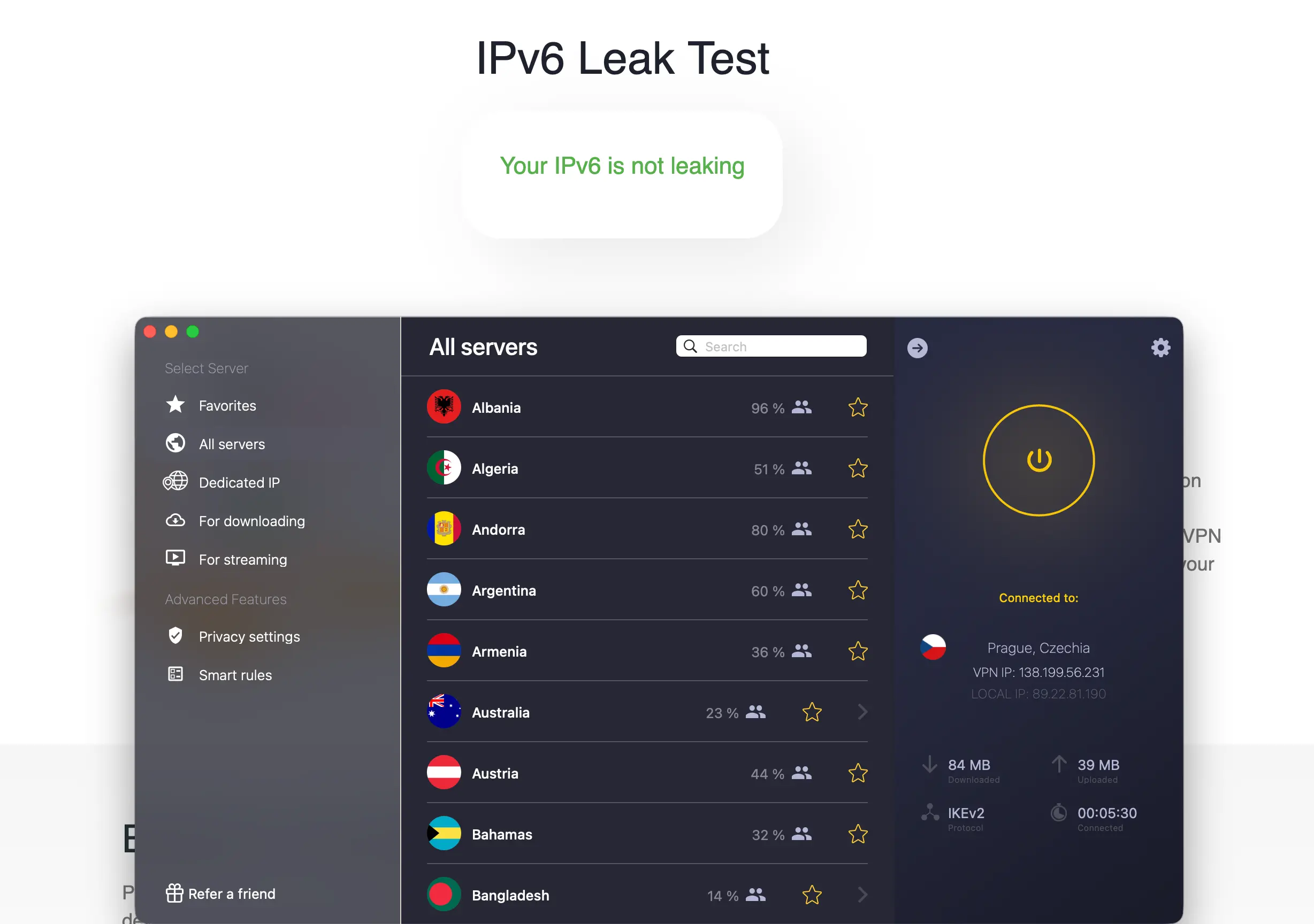 Test IPv6 leak CyberGhost | Venclíkovi.cz