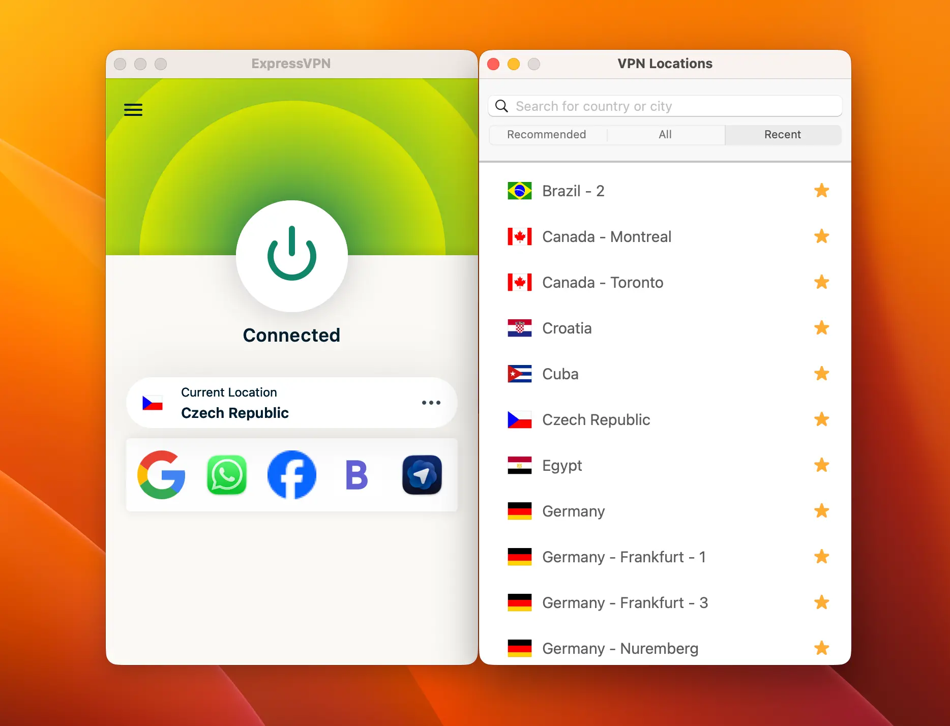 expressvpn-pripojeni-ceska-republika | Venclíkovi.cz ExpressVPN připojena na Českou republiku, aktivní VPN spojení s českou IP adresou v aplikaci