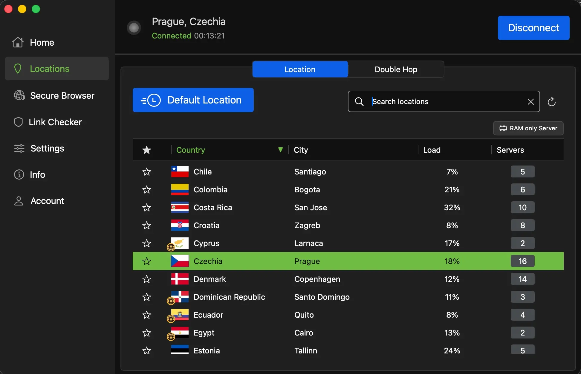 ipvanish-11-servery-seznam-zemi | Venclíkovi.cz IPVanish seznam serverů podle zemí – Czechia Praha 16 serverů zátěž 18 procent, RAM only servery