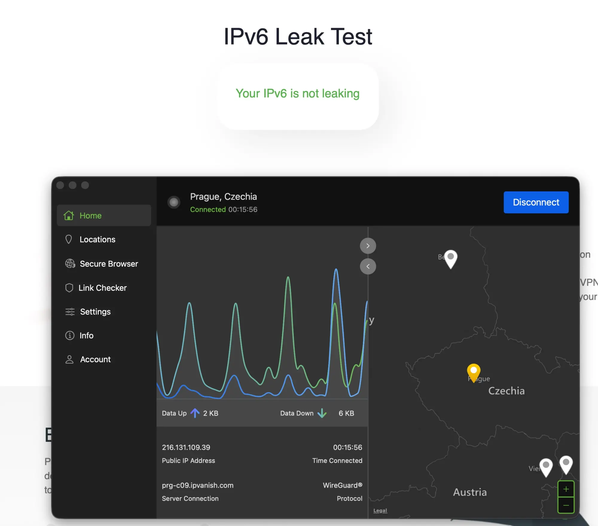 ipvanish-12-ipv6-leak-test | Venclíkovi.cz IPv6 leak test na ipv6leak.com s aktivní IPVanish VPN – výsledek Your IPv6 is not leaking