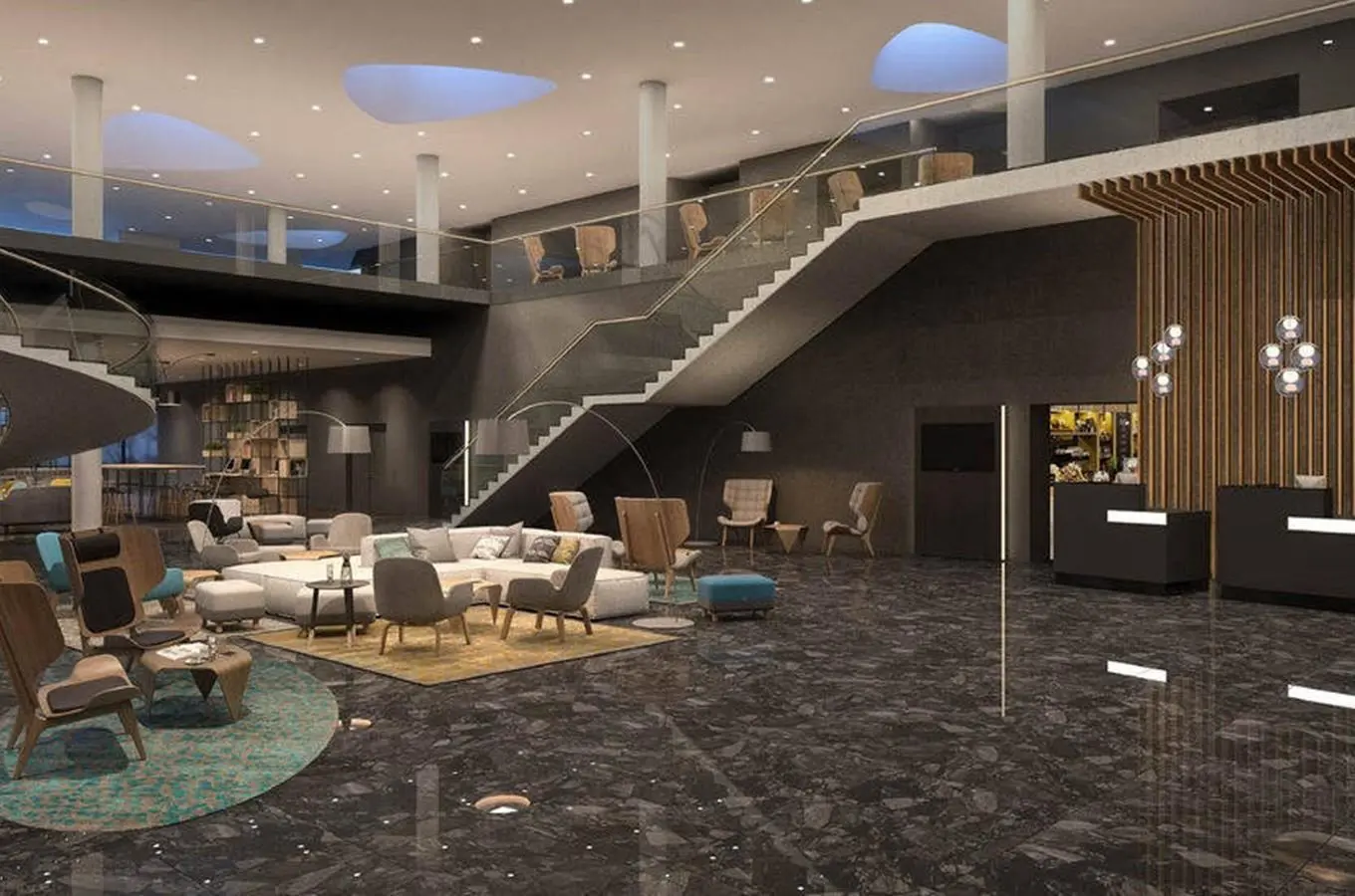 marriott 2 | Venclíkovi.cz Moderní lobby hotelu Courtyard by Marriott Brno s designovým interiérem a posezením