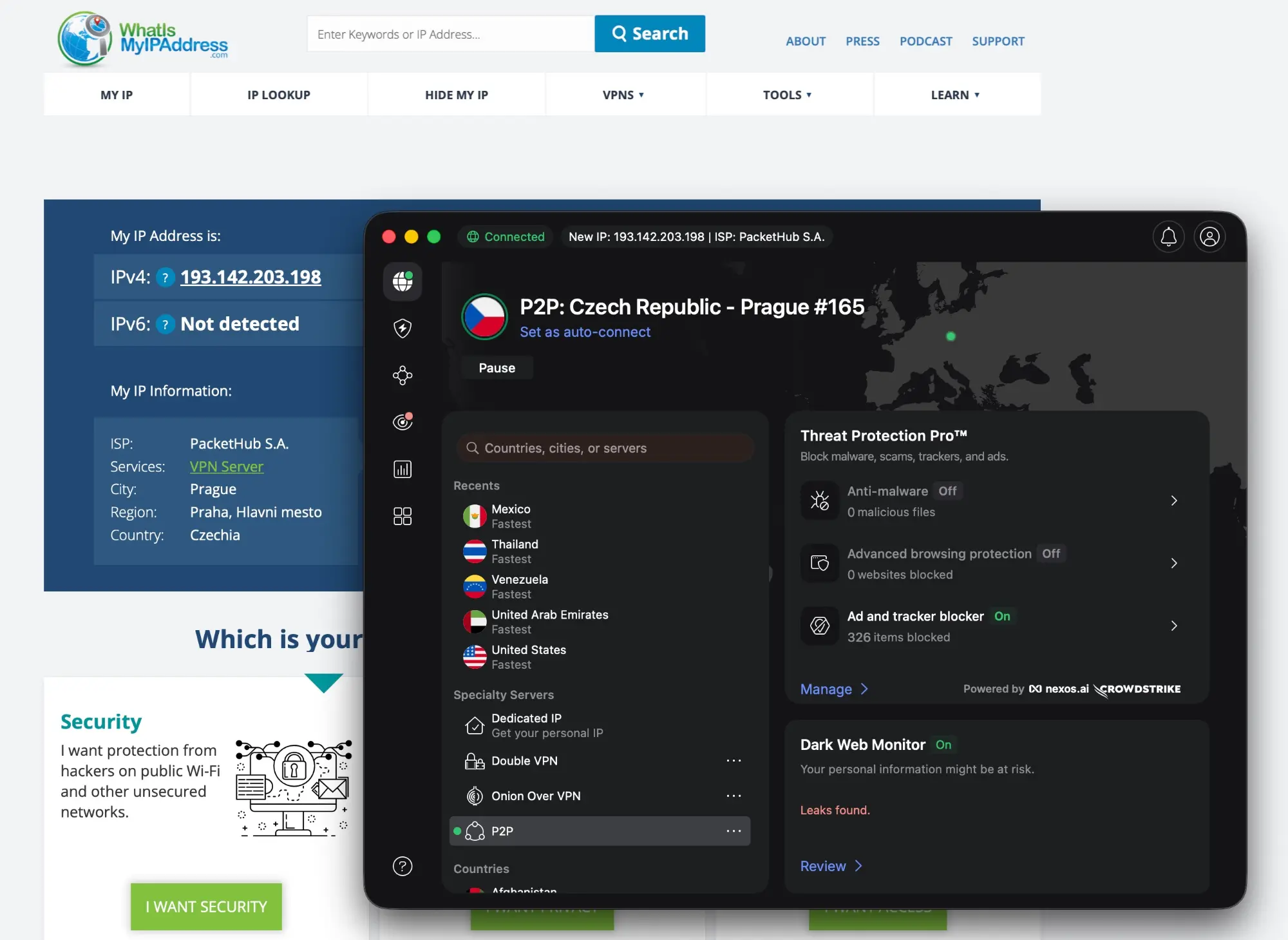 nordvpn-01-ip-adresa-whatismyip | Venclíkovi.cz Test IP adresy na whatismyipaddress.com s NordVPN – zobrazena VPN IP Praha 193.142.203.198, IPv6 not detected