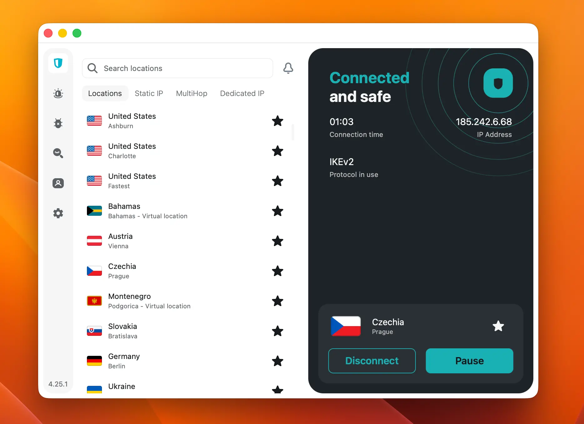 surfshark-vpn-pripojeno-zabezpecene-pripojeni | Venclíkovi.cz Surfshark VPN připojena na Českou republiku, aktivní zabezpečené připojení s českou IP adresou v aplikaci